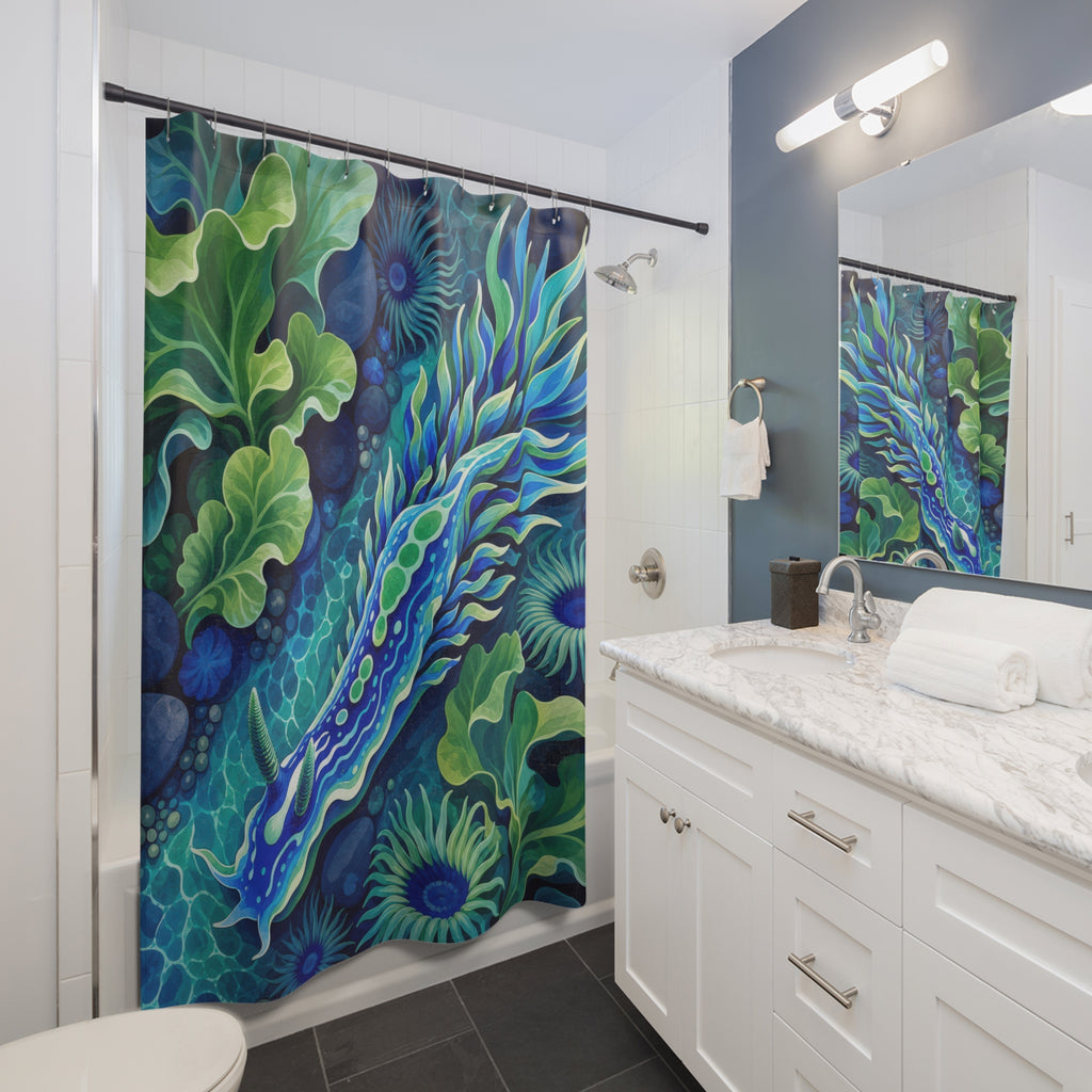 Blue and Green Nudibranch Tide Pool Shower Curtain