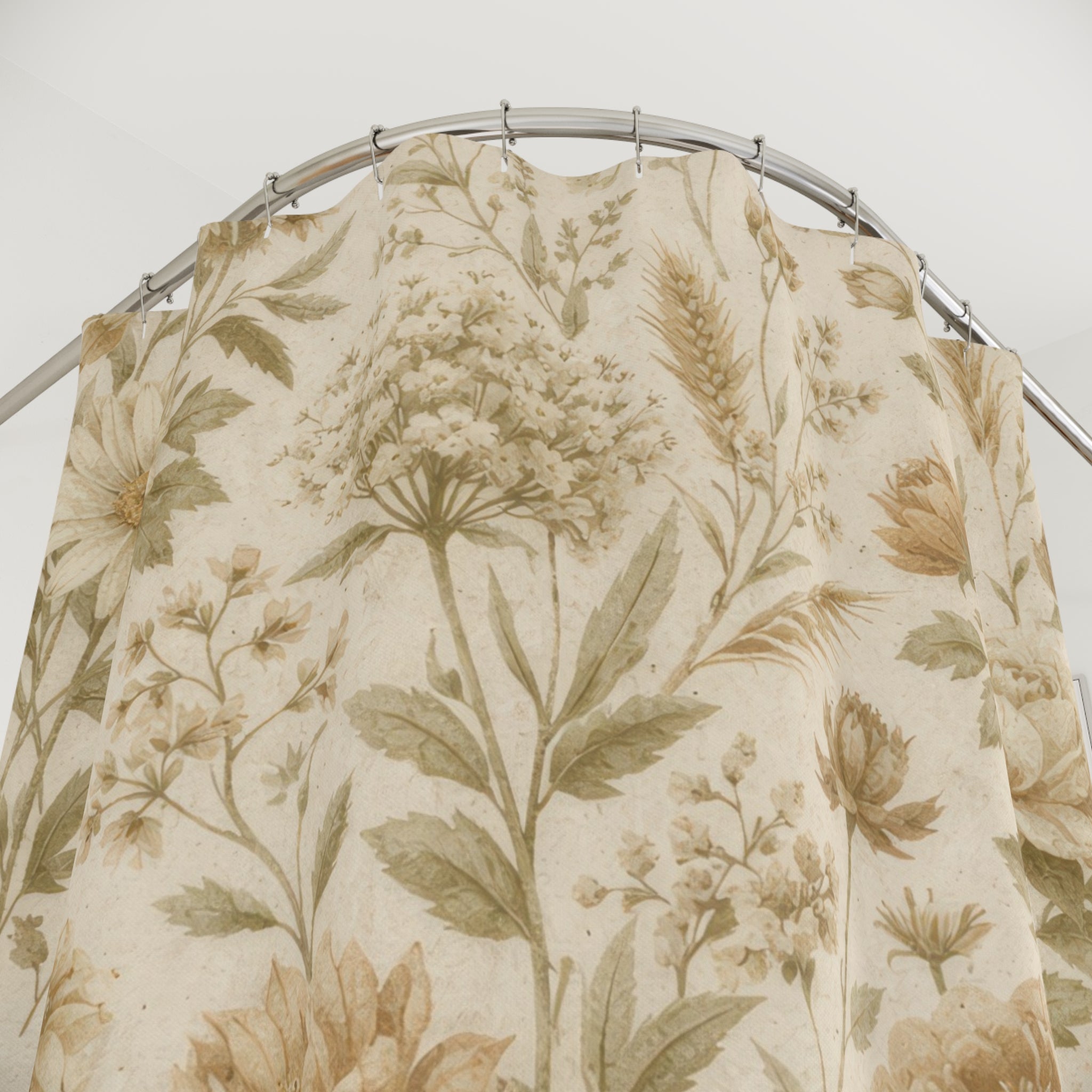 Farmhouse Wildflower Shower Curtain — Beige