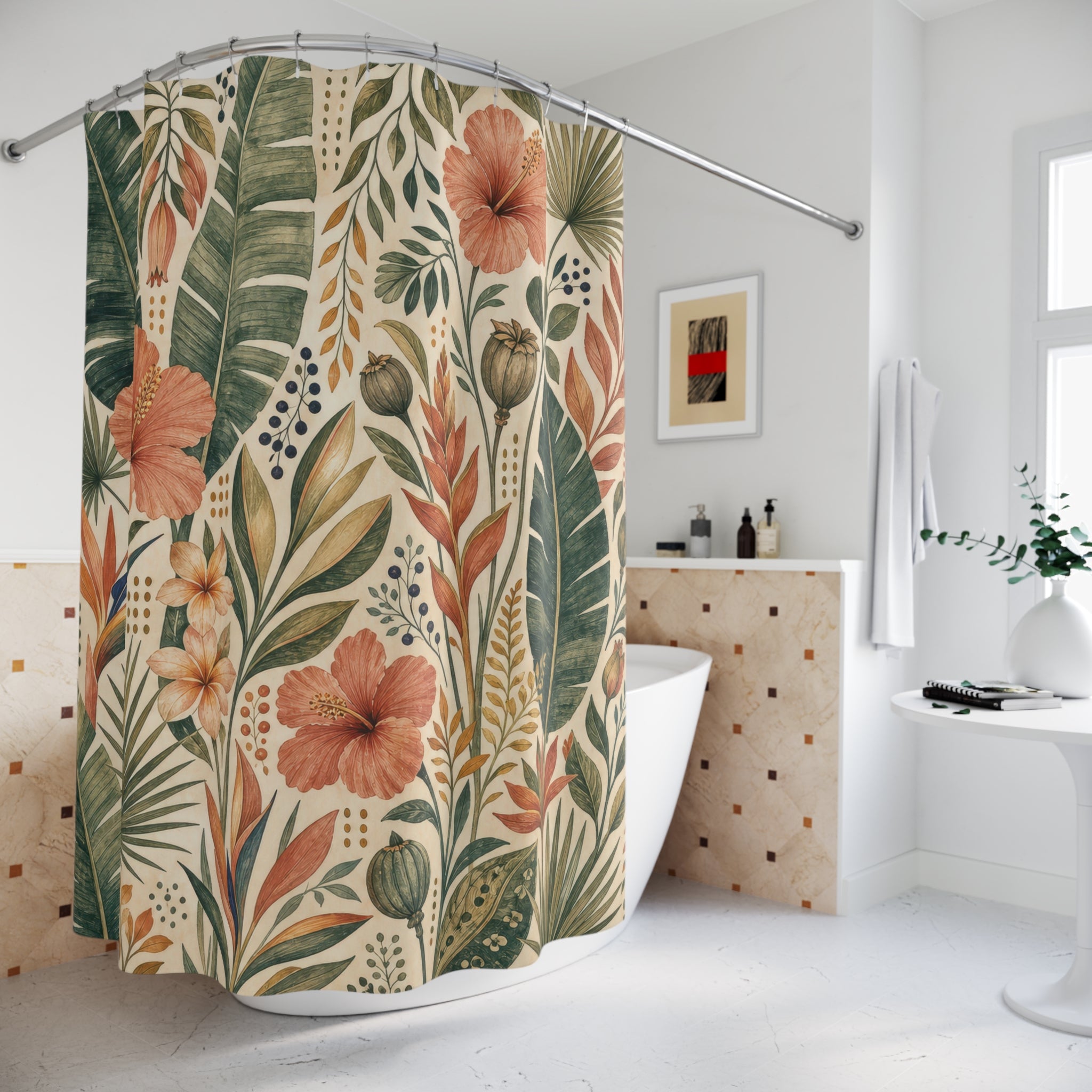 Tropical Palm Hibiscus Shower Curtain