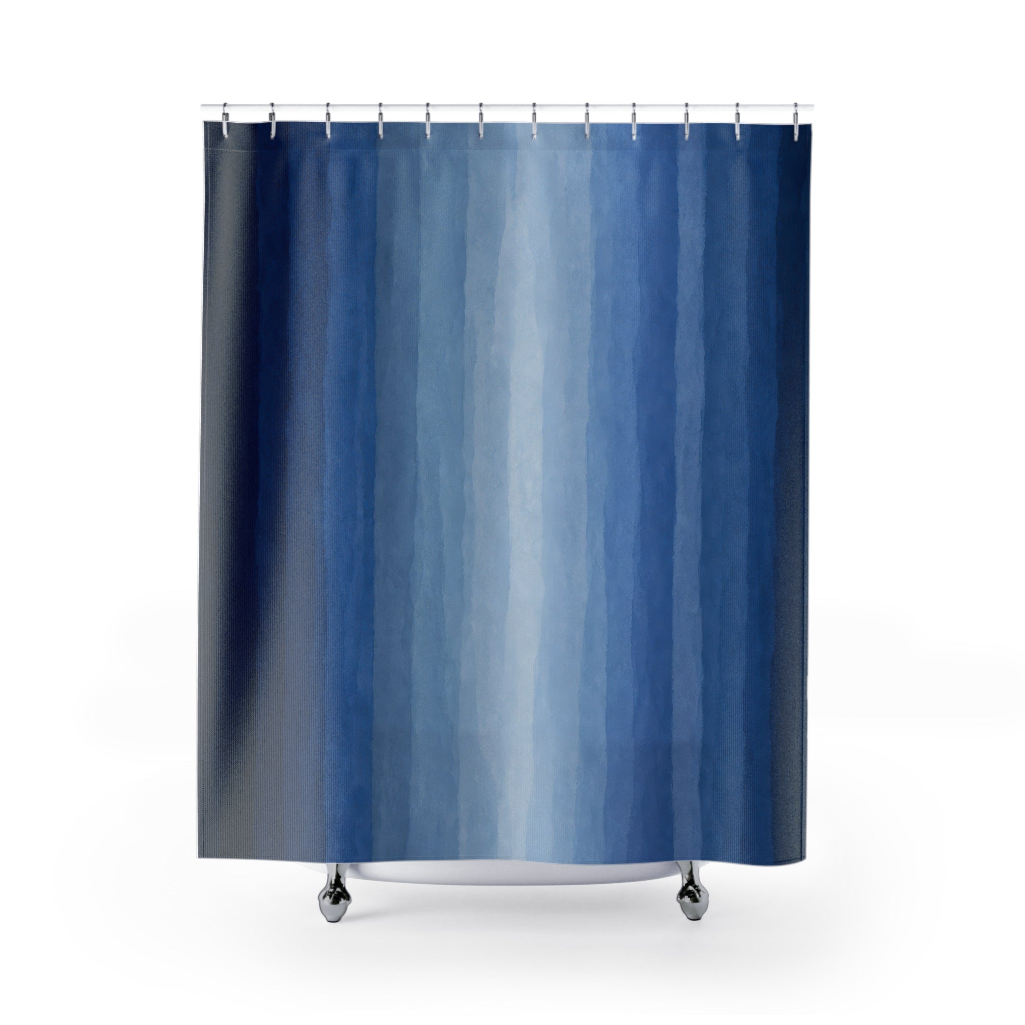 Navy Pale Blue Ombre Vertical Stripe Shower Curtain