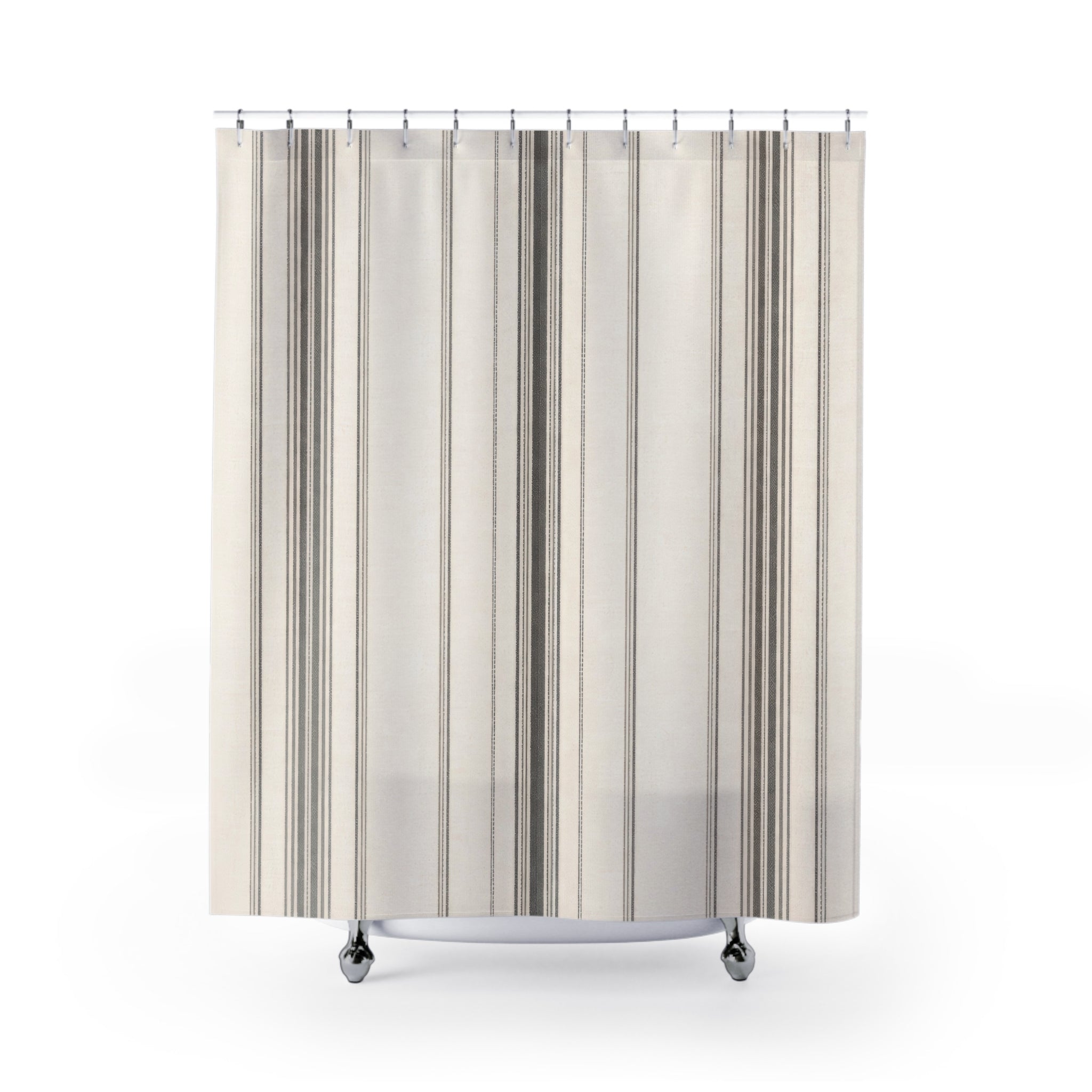 Grey and Cream Ticking Stripe Shower Curtain