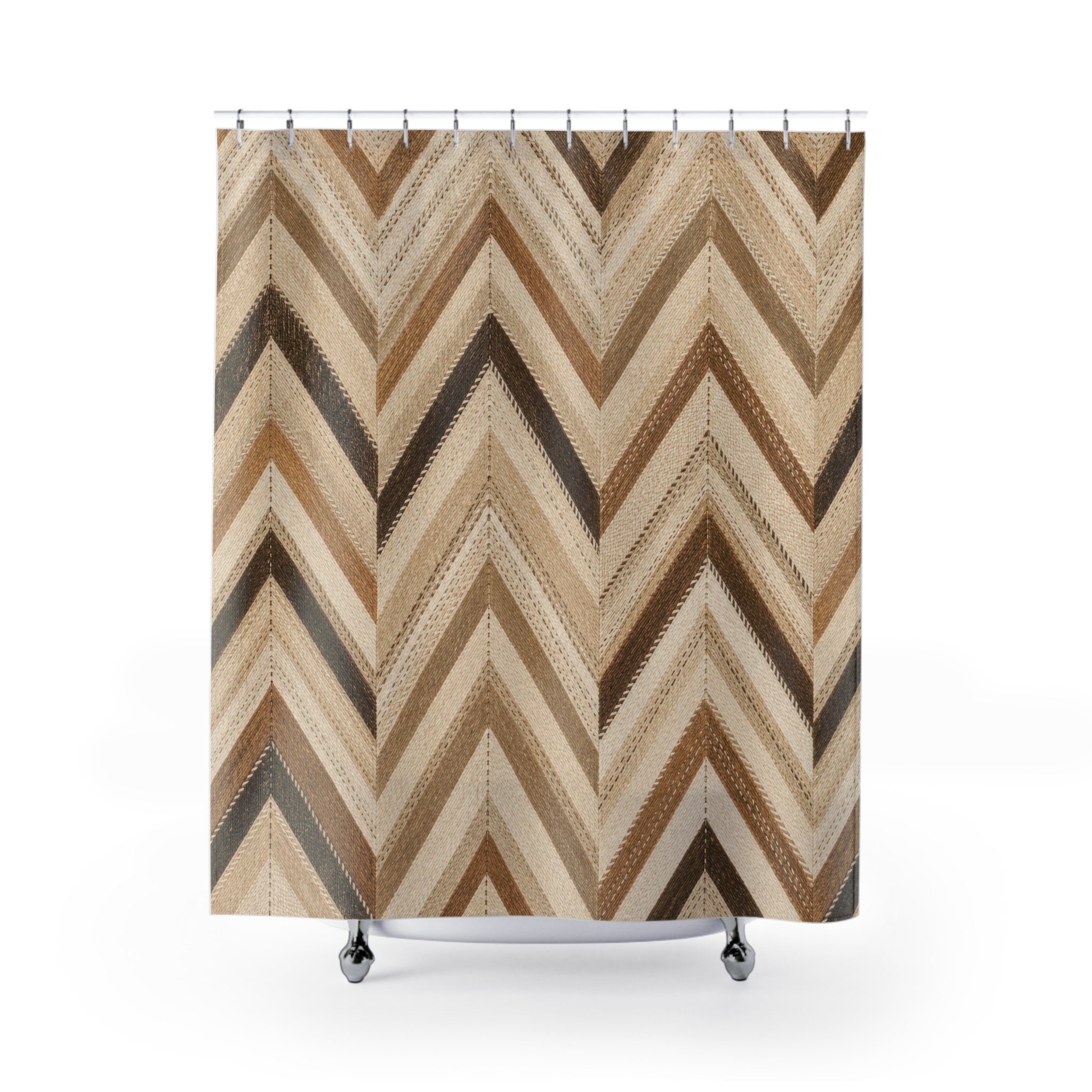 Brown Beige Herringbone Stripe Shower Curtain