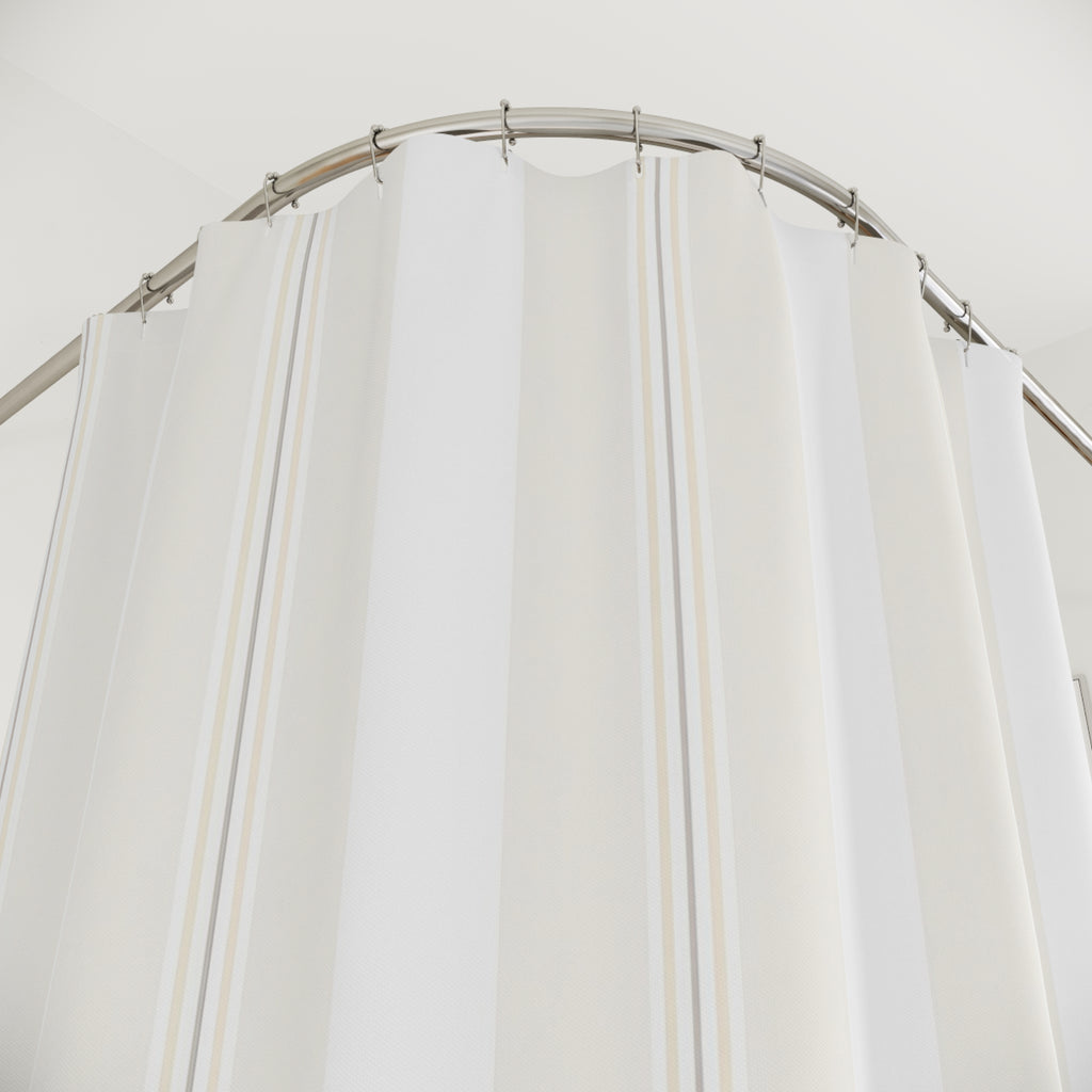 White Ticking Stripe Shower Curtain, Airy Ivory Tonal Pinstripe