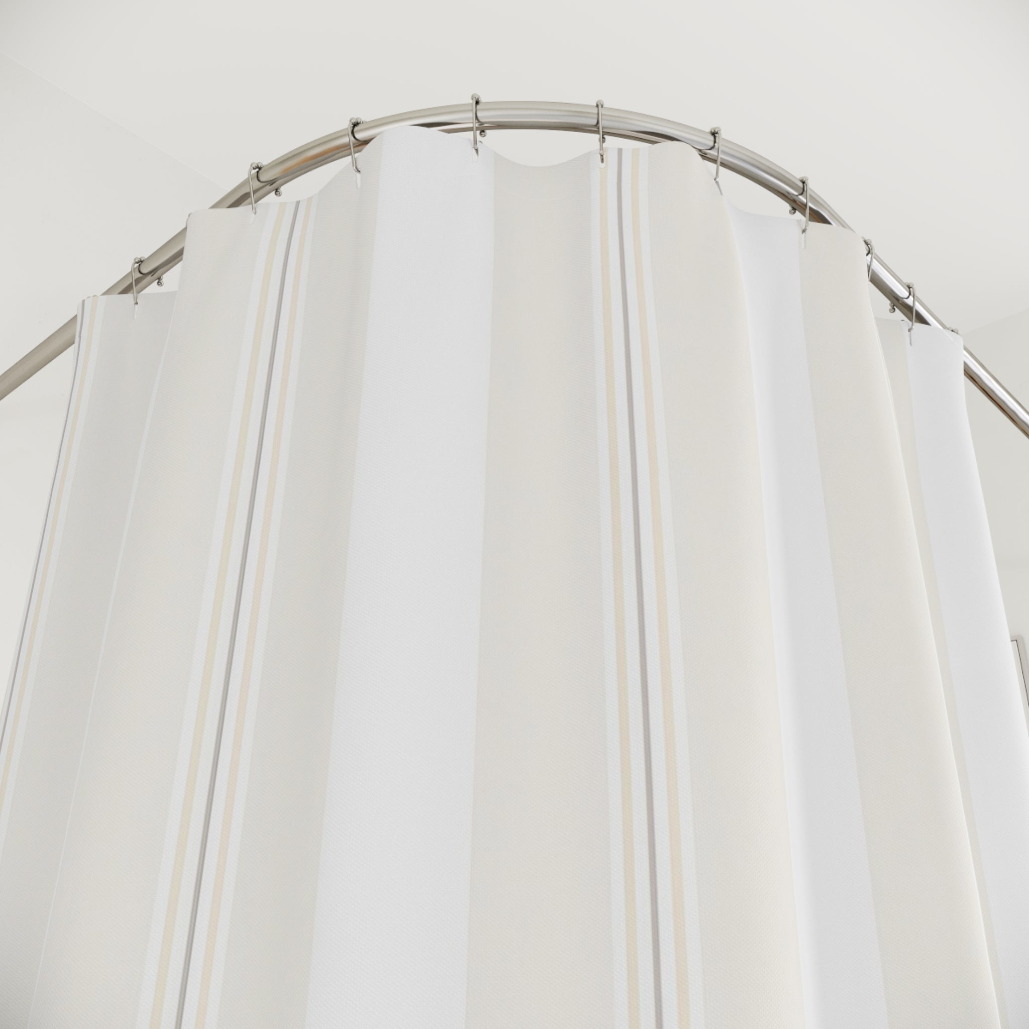 White Ticking Stripe Shower Curtain, Airy Ivory Tonal Pinstripe