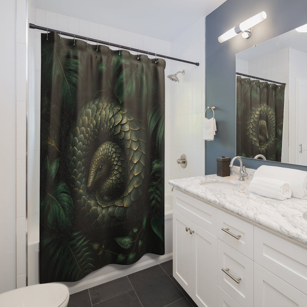 Dark Green Pangolin Jungle Shower Curtain