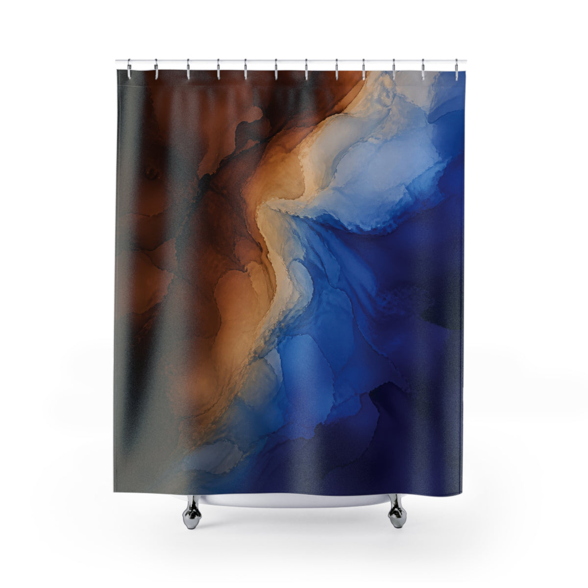 Blue and Brown Flowing Ink Wash Shower Curtain