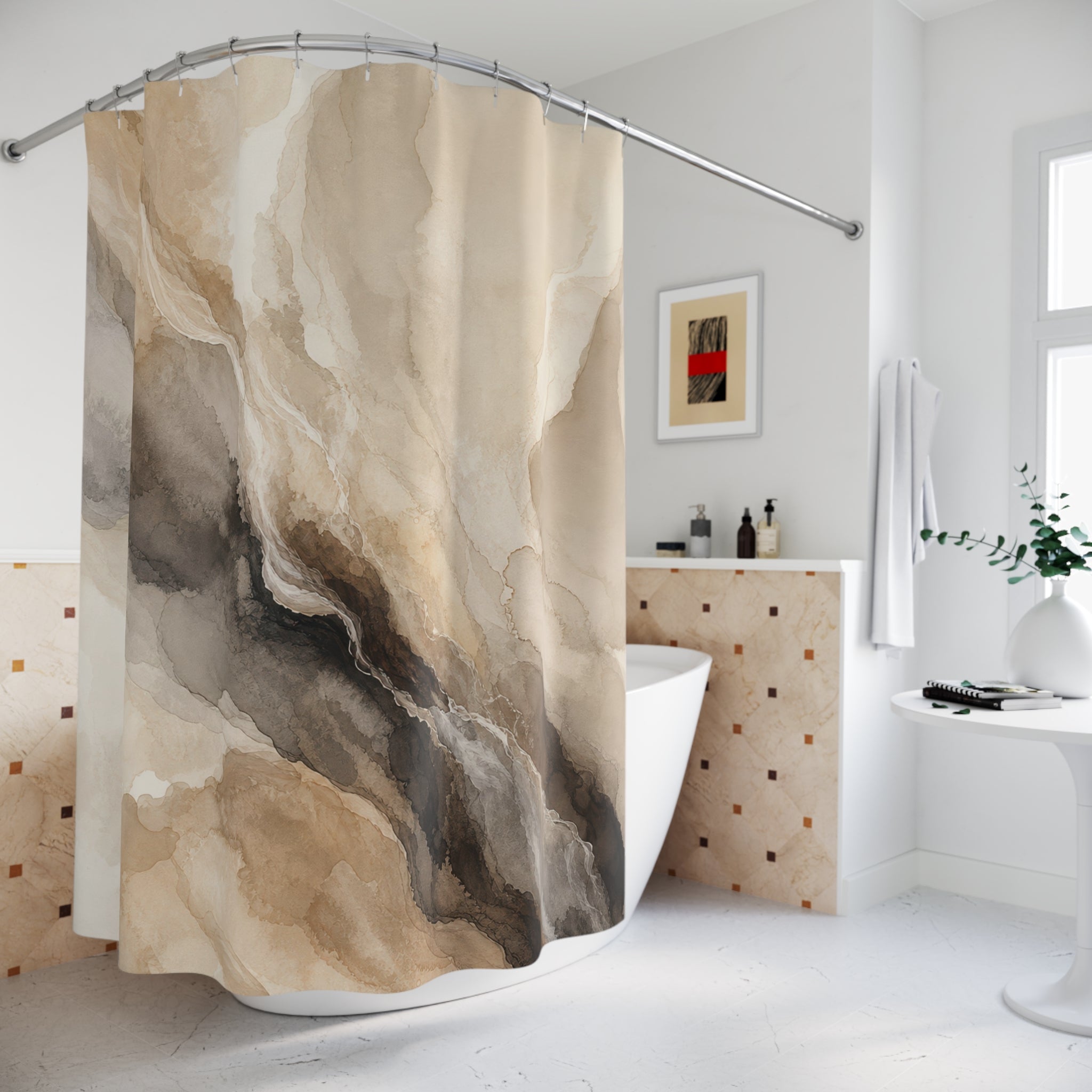 Neutral Mineral Watercolor Shower Curtain