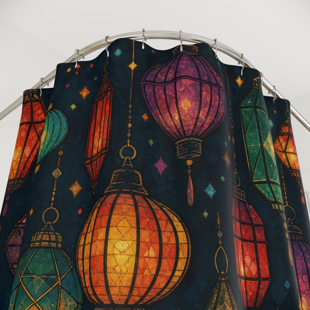 Jewel Tone Glowing Lantern Boho Shower Curtain