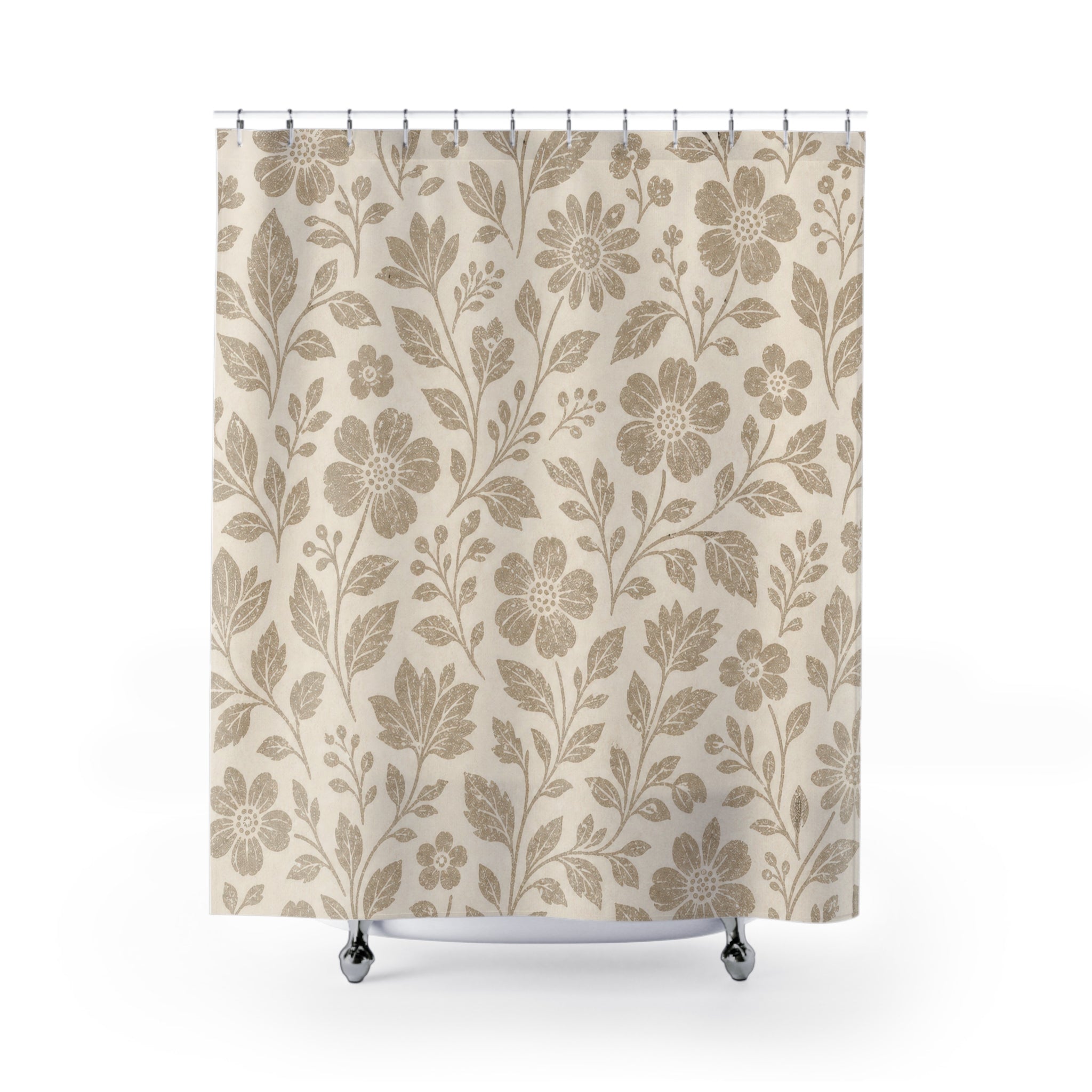 Neutral Daisy Floral Shower Curtain