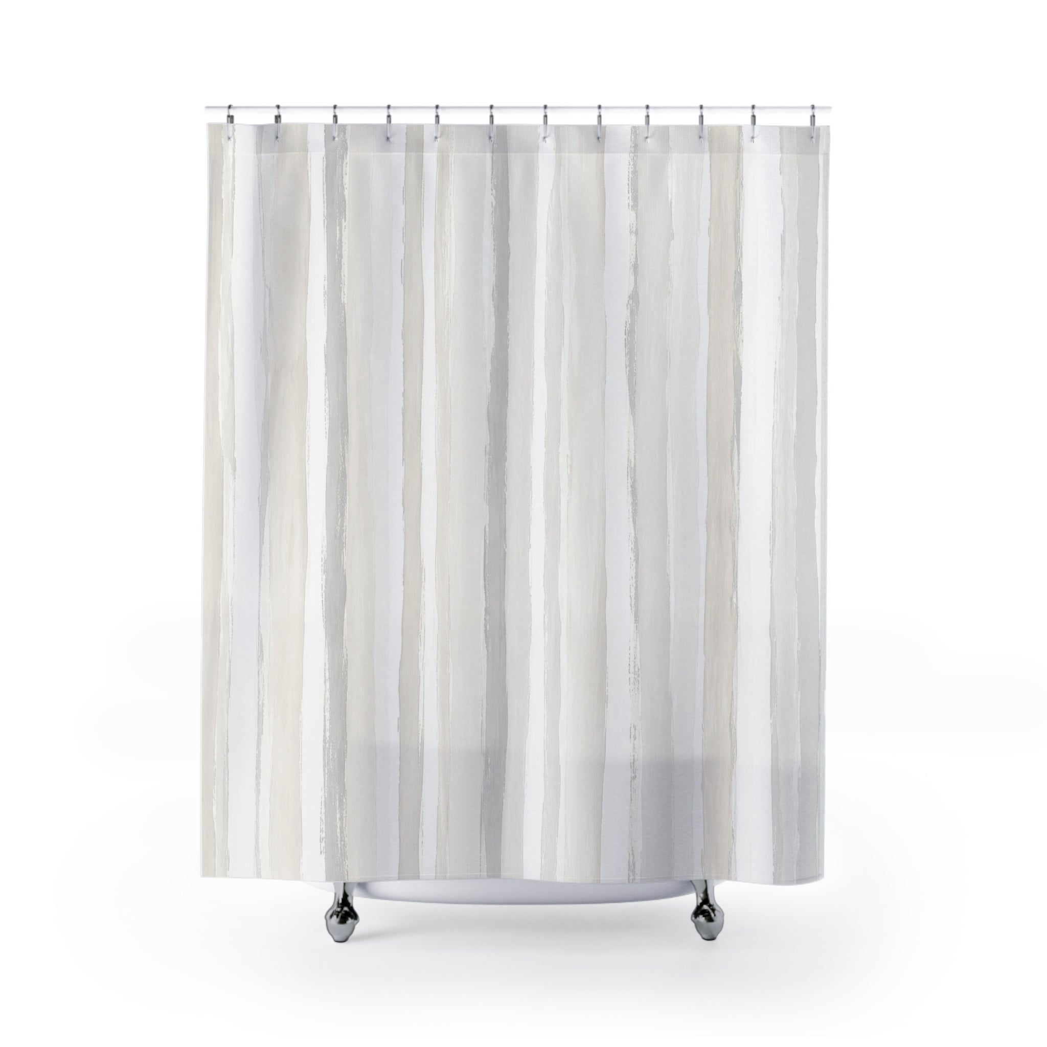 Gray Beige Watercolor Pinstripe Shower Curtain