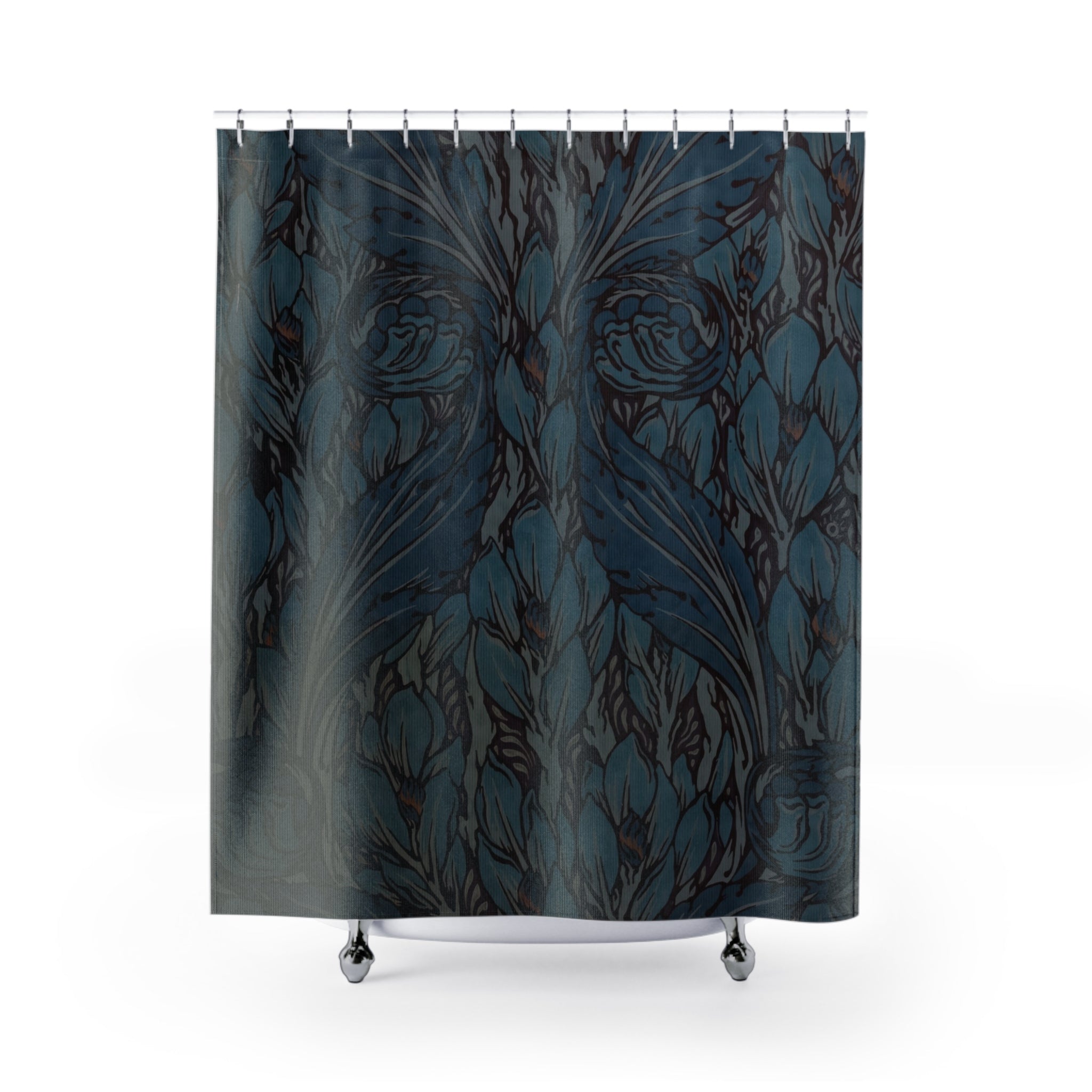 Mackmurdo Swirling Leaf Shower Curtain – Blue Art Nouveau