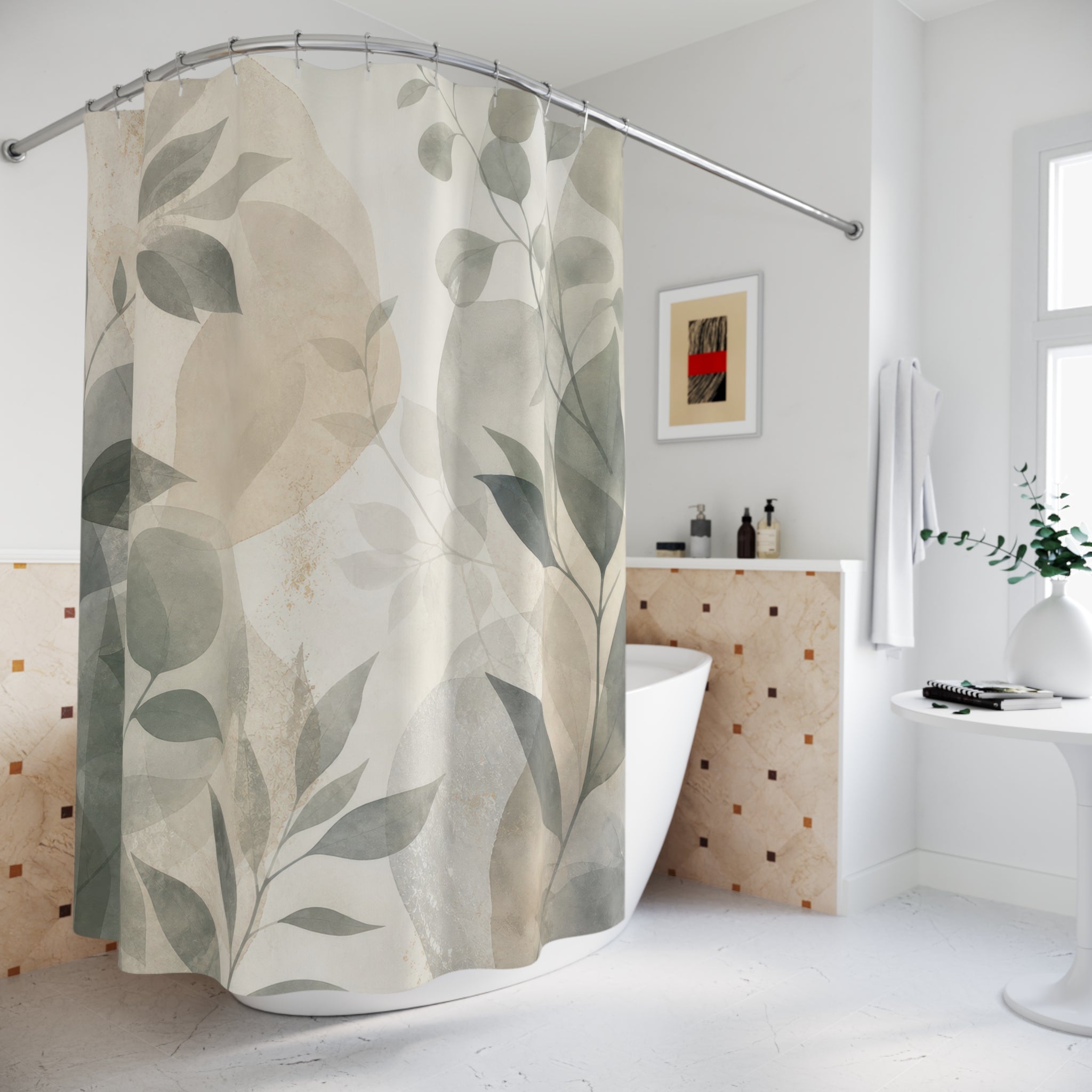 Sage Leaf Abstract Shower Curtain