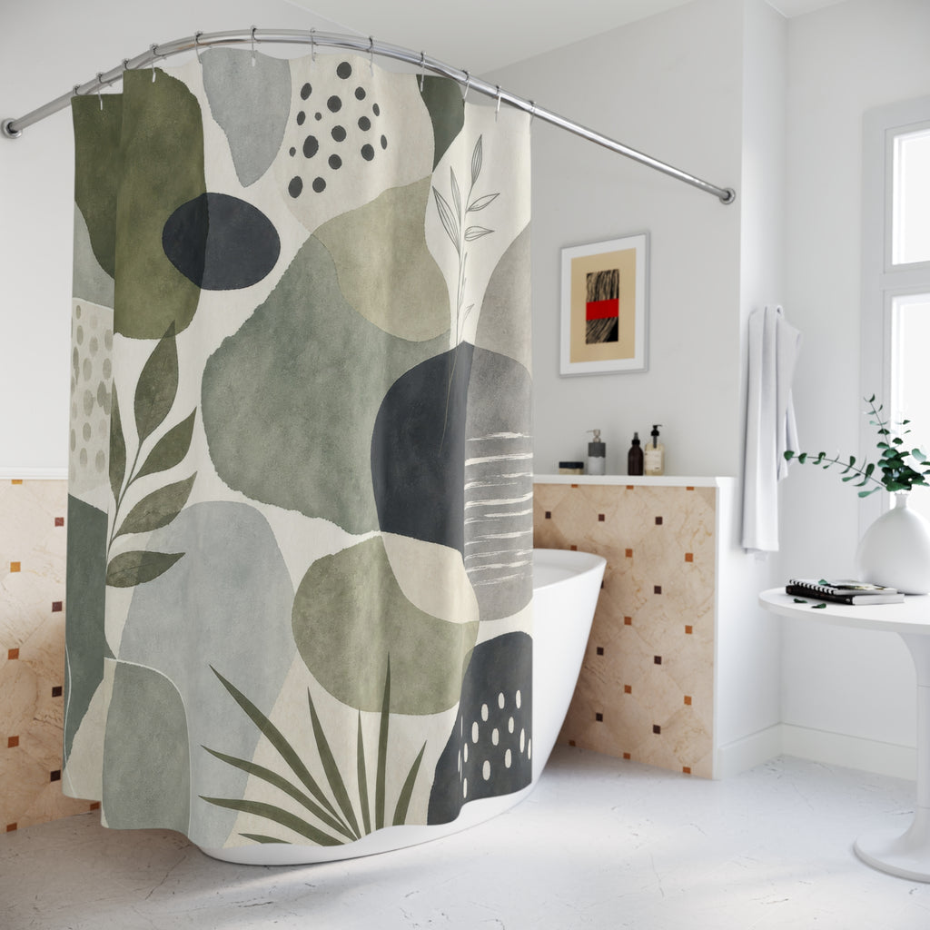 Green Abstract Leaf Shower Curtain, Olive Green Modern Bathroom Decor, Abstract Leaf Bath Curtain, Guest Bath Decor, Small Bathroom Decor