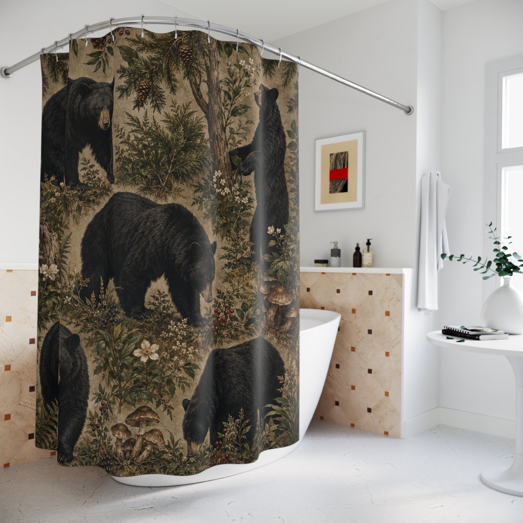 Black Bear Shower Curtain: Woodland Forest
