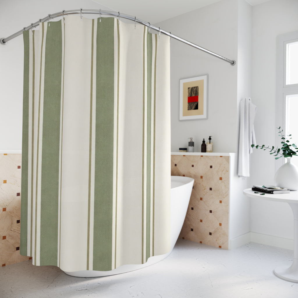 Sage Green French Stripe Shower Curtain
