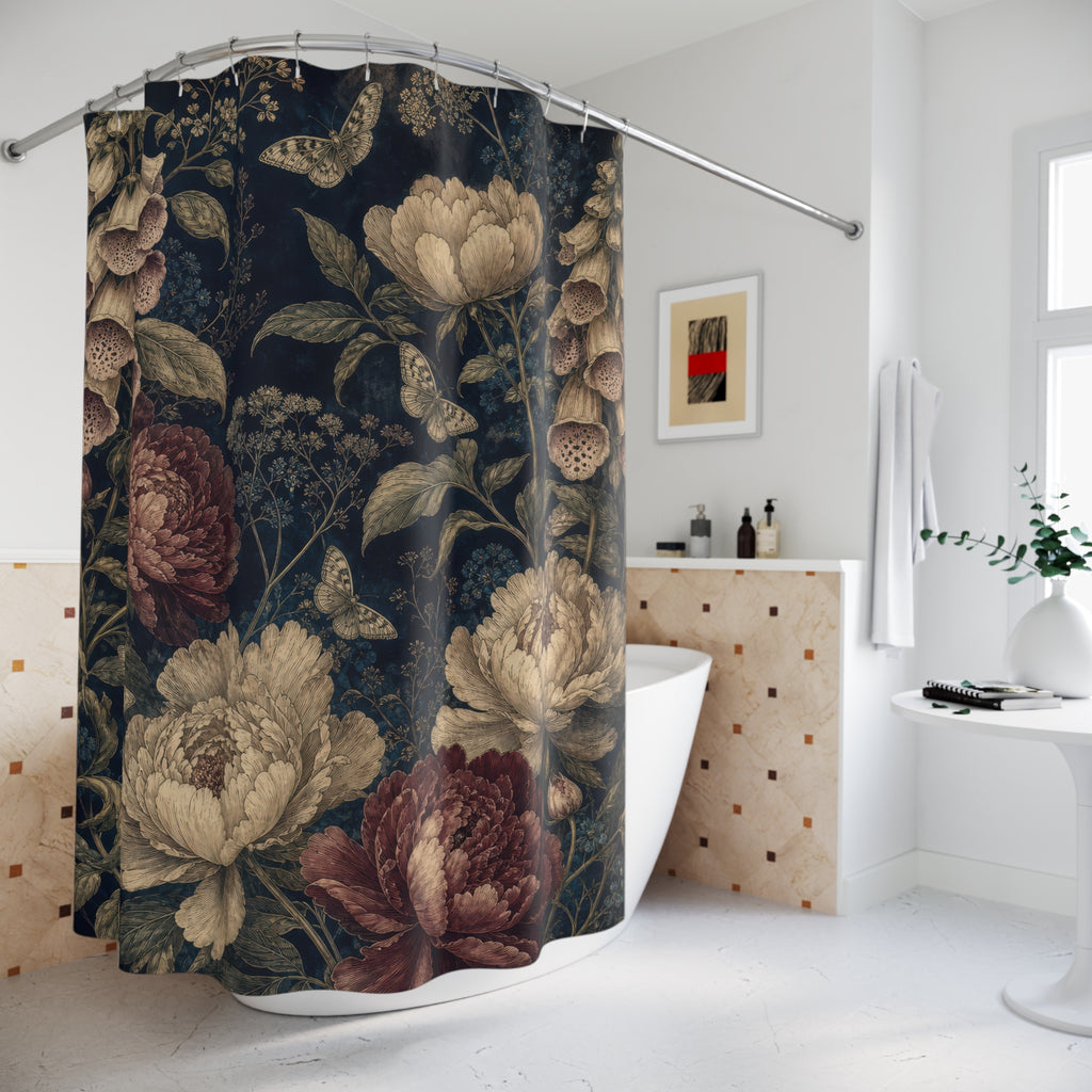 Antique Botanical Peony Shower Curtain