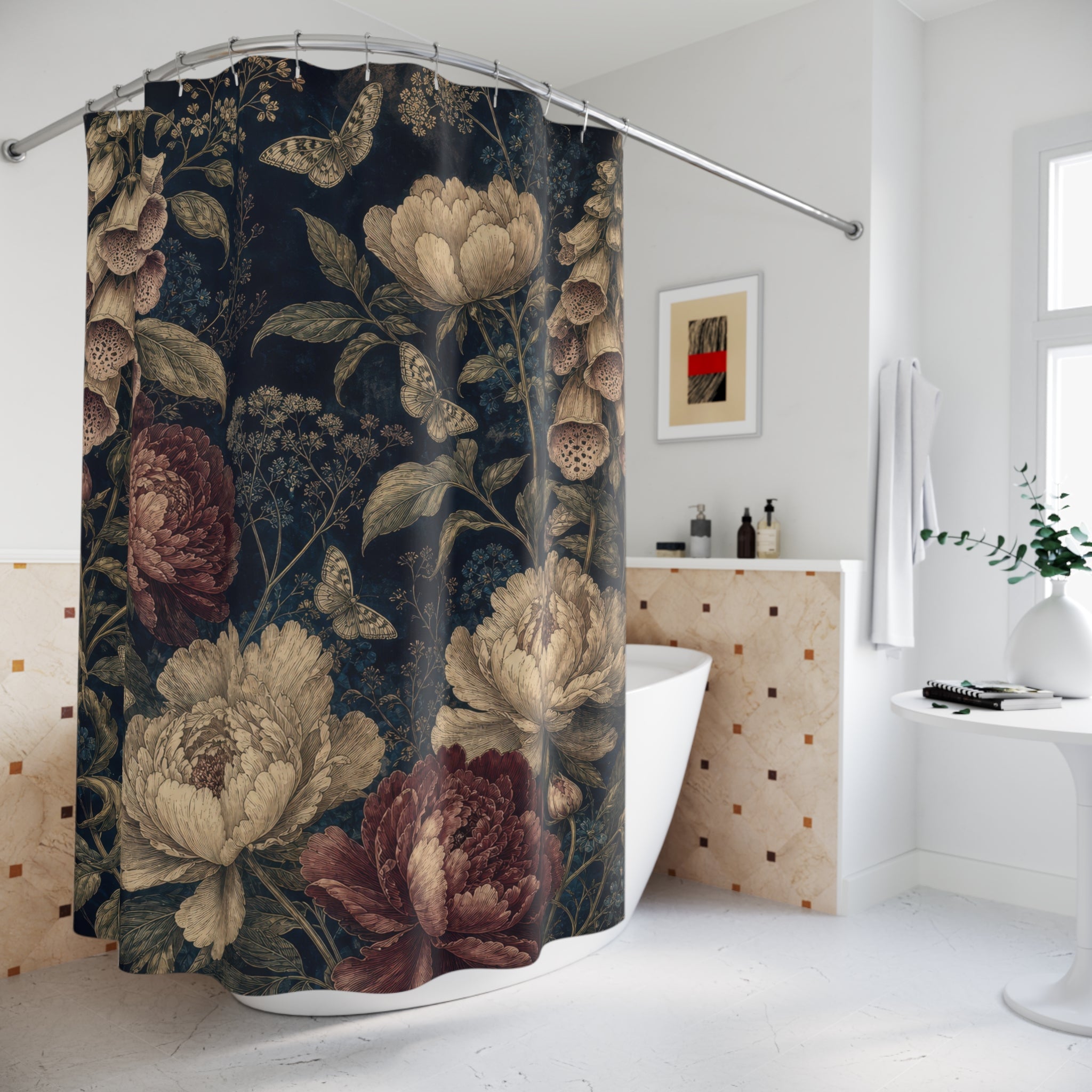 Antique Botanical Peony Shower Curtain