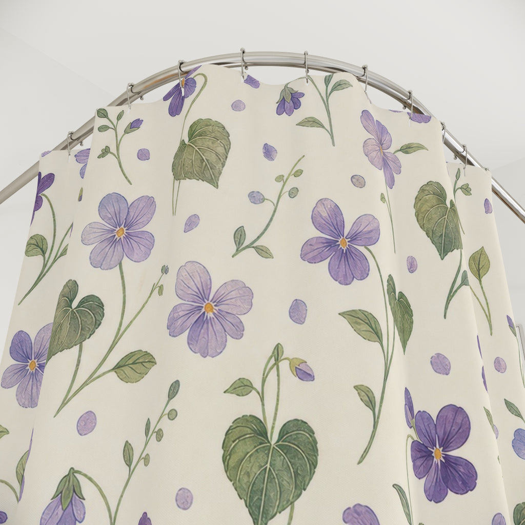 Violet Flower Purple Floral Cottage Cottagecore Beige Cream Shower Curtain
