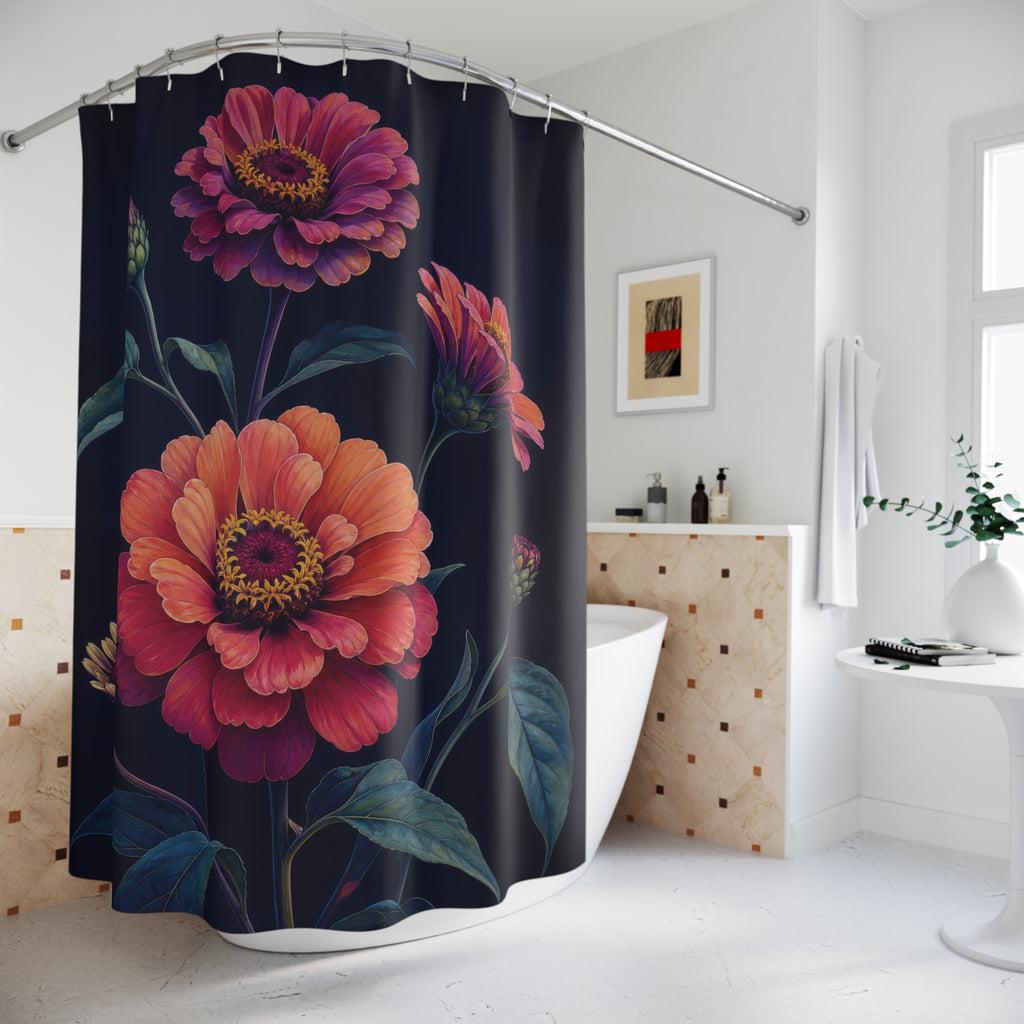 Midnight Zinnia Shower Curtain