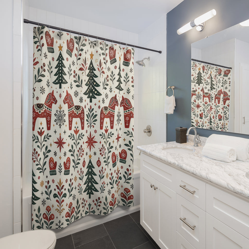 Reindeer Tree Folk Shower Curtain