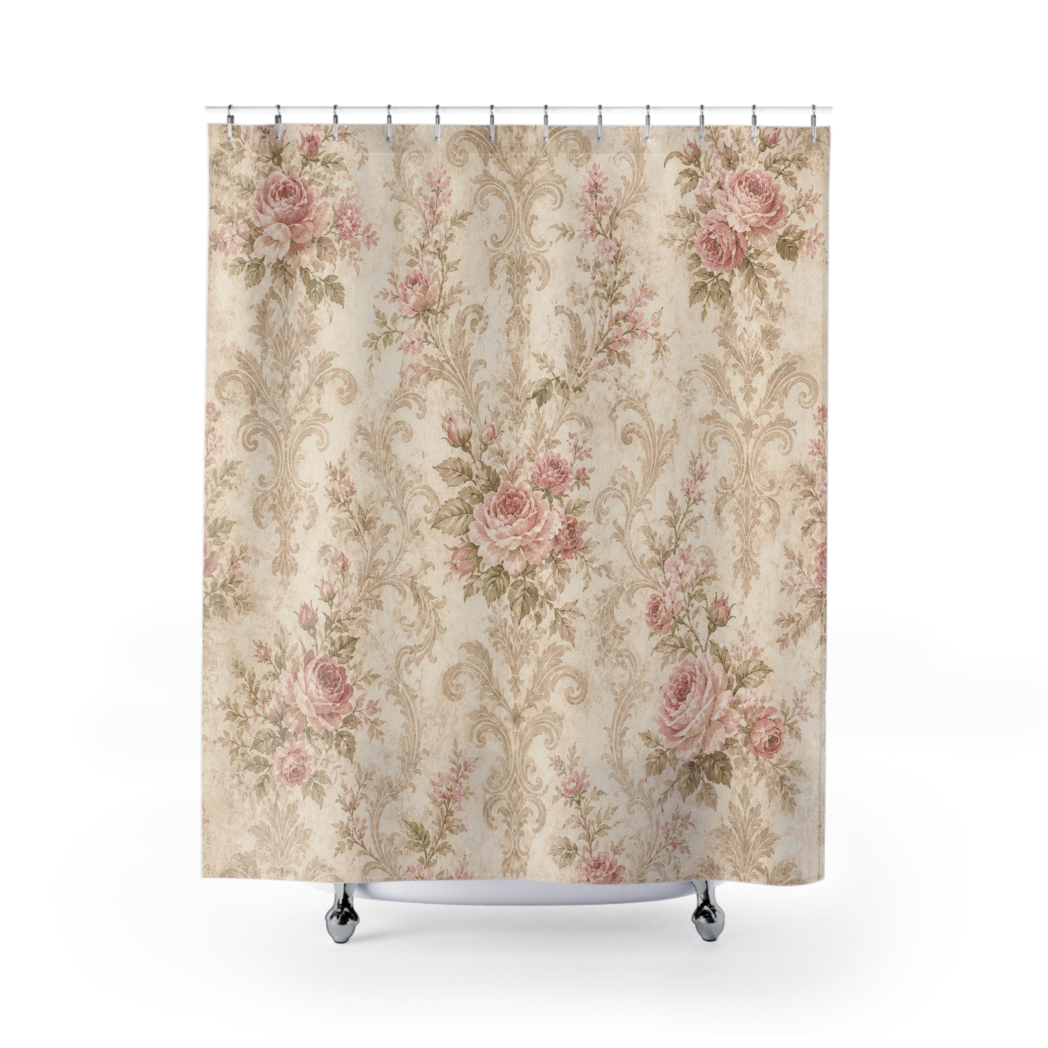 Pink Floral Damask Shower Curtain