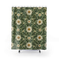 Sage green ivory daisy trellis shower curtain with full front view