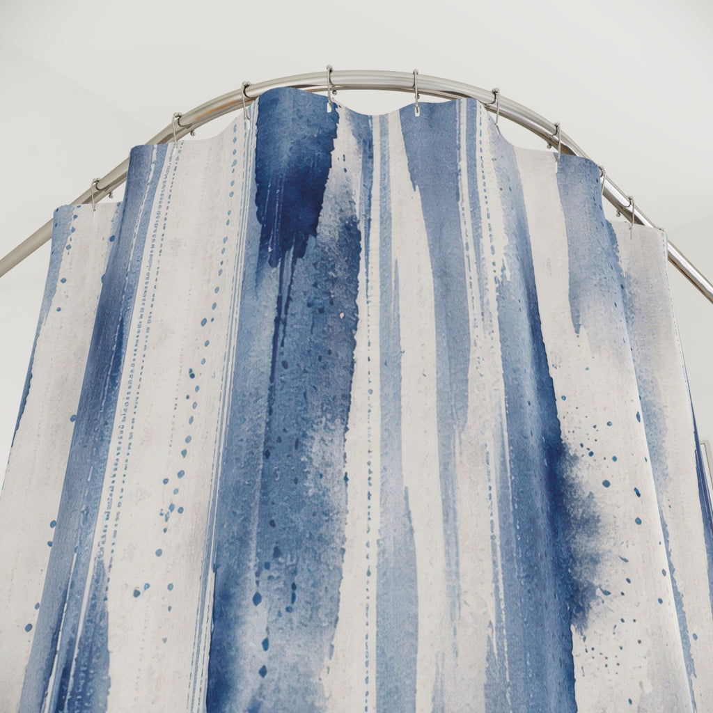 Blue Painterly Stripe Shower Curtain