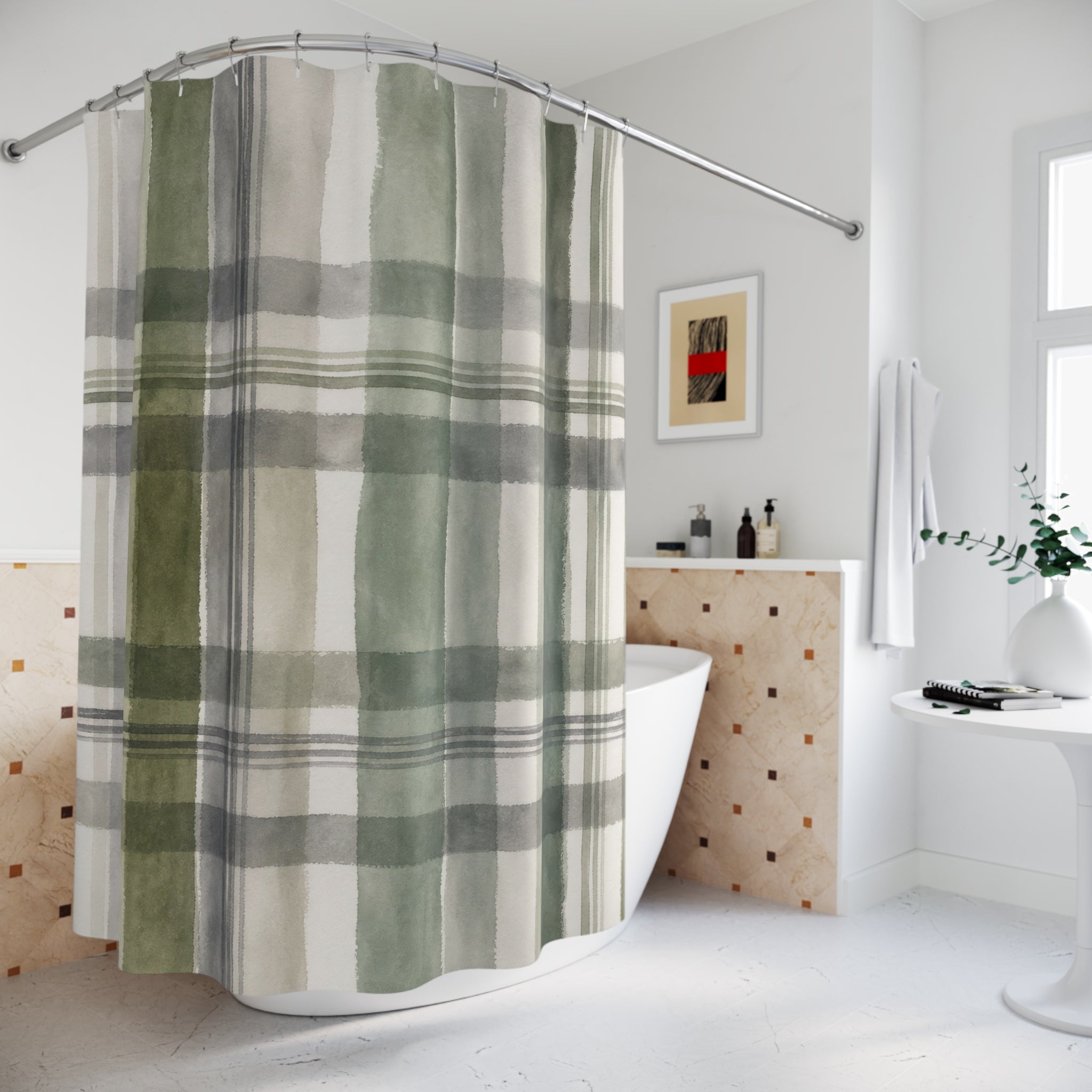 Sage Gray Farmhouse Shower Curtain