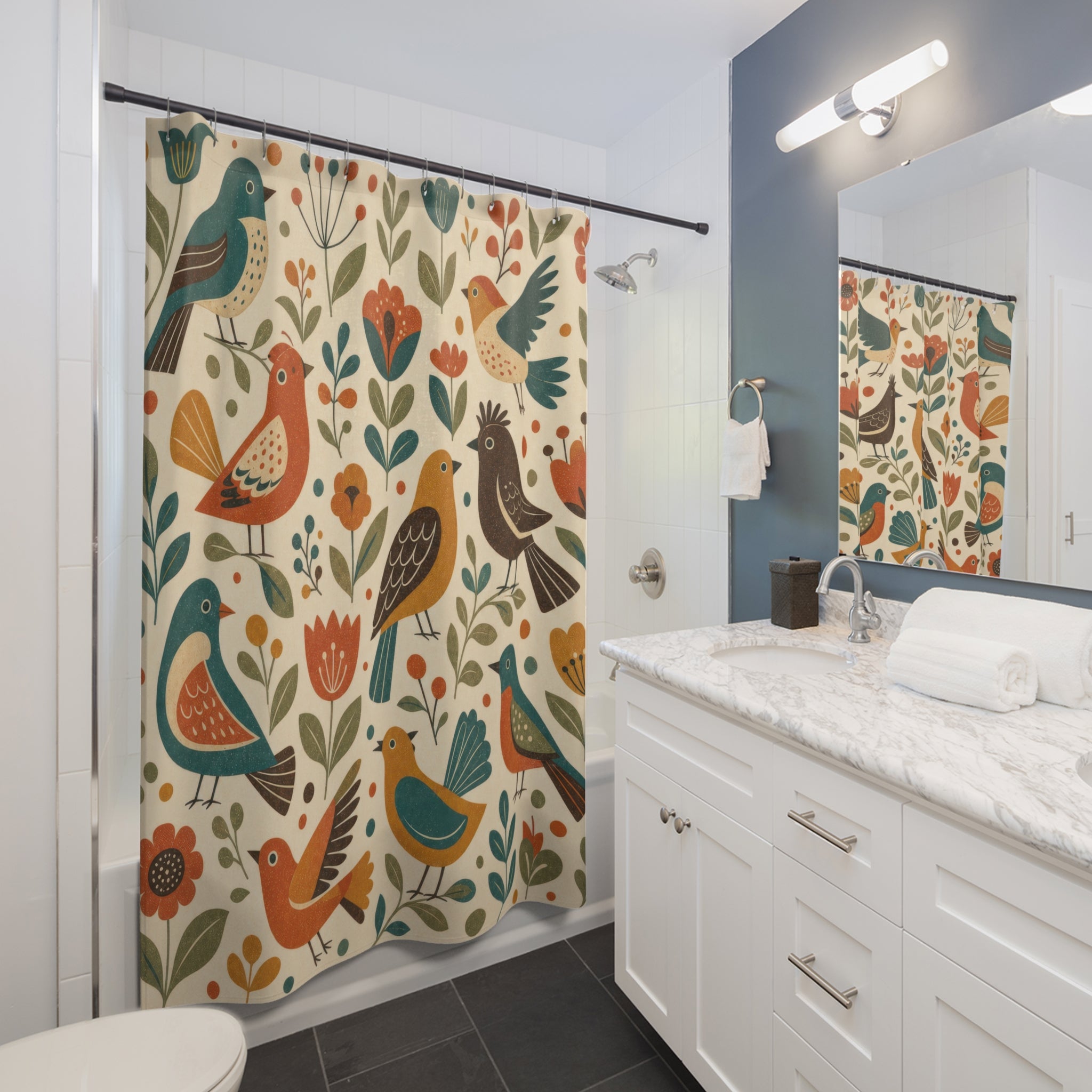 Folk Art Flower Shower Curtain