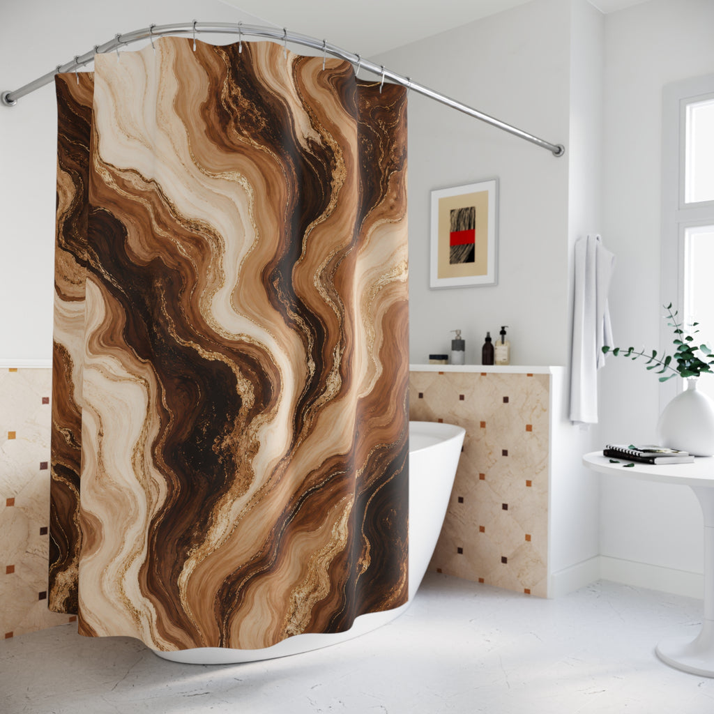 Brown Cream Agate Swirl Shower Curtain