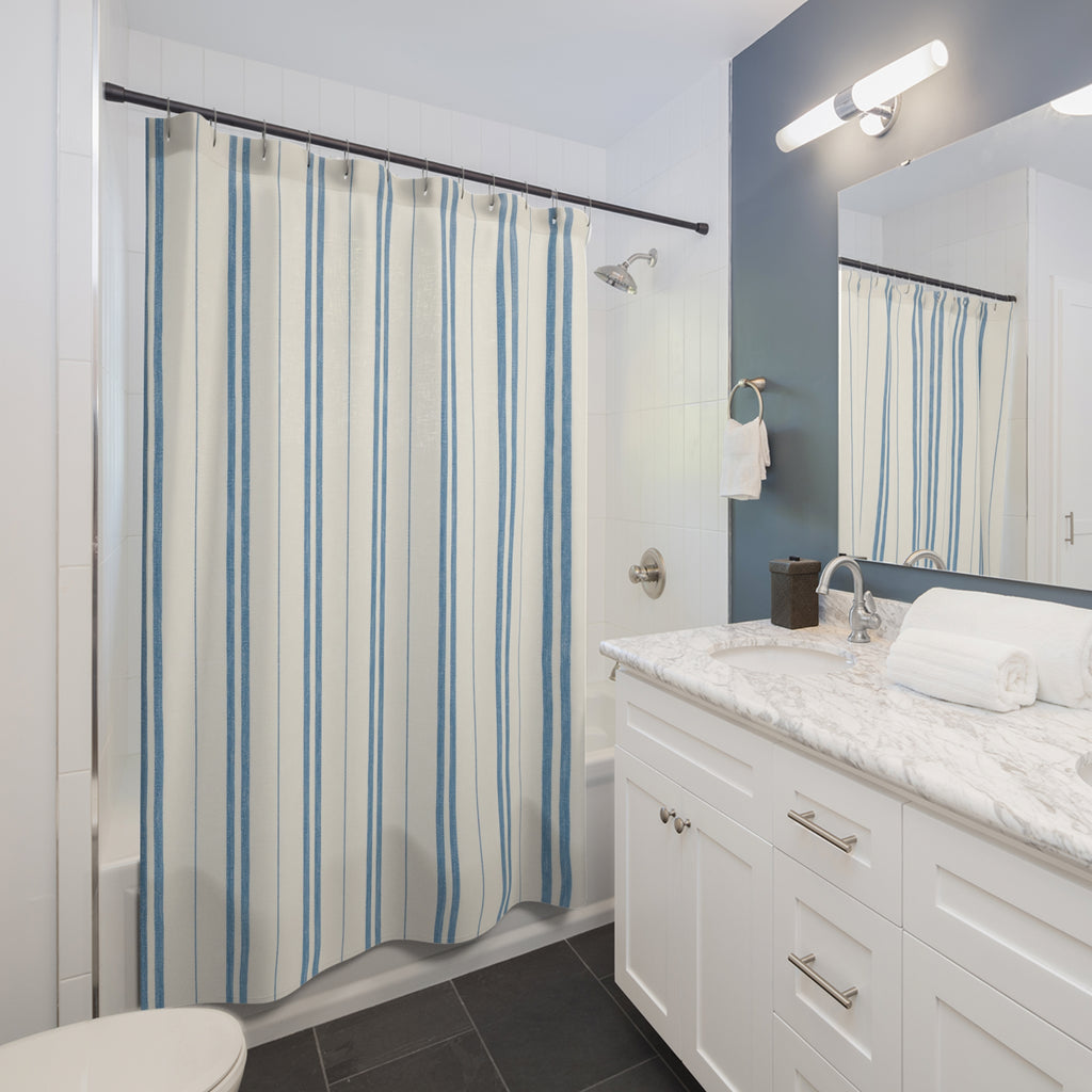 Blue Ticking Stripe Shower Curtain