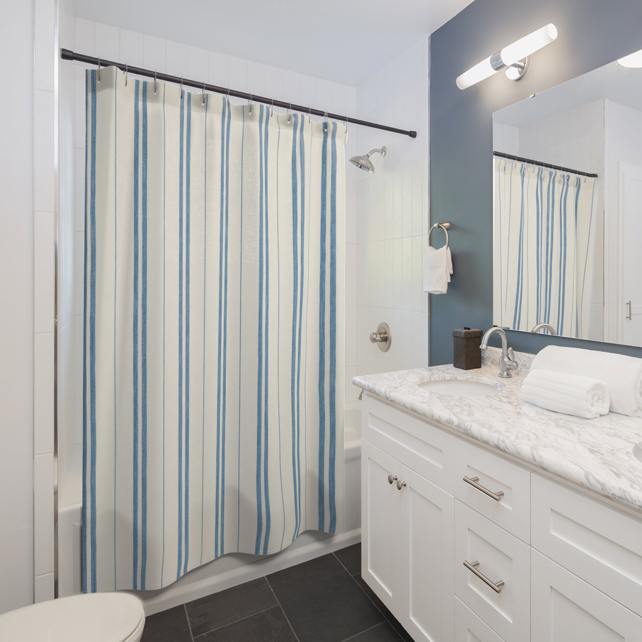 Blue Ticking Stripe Shower Curtain