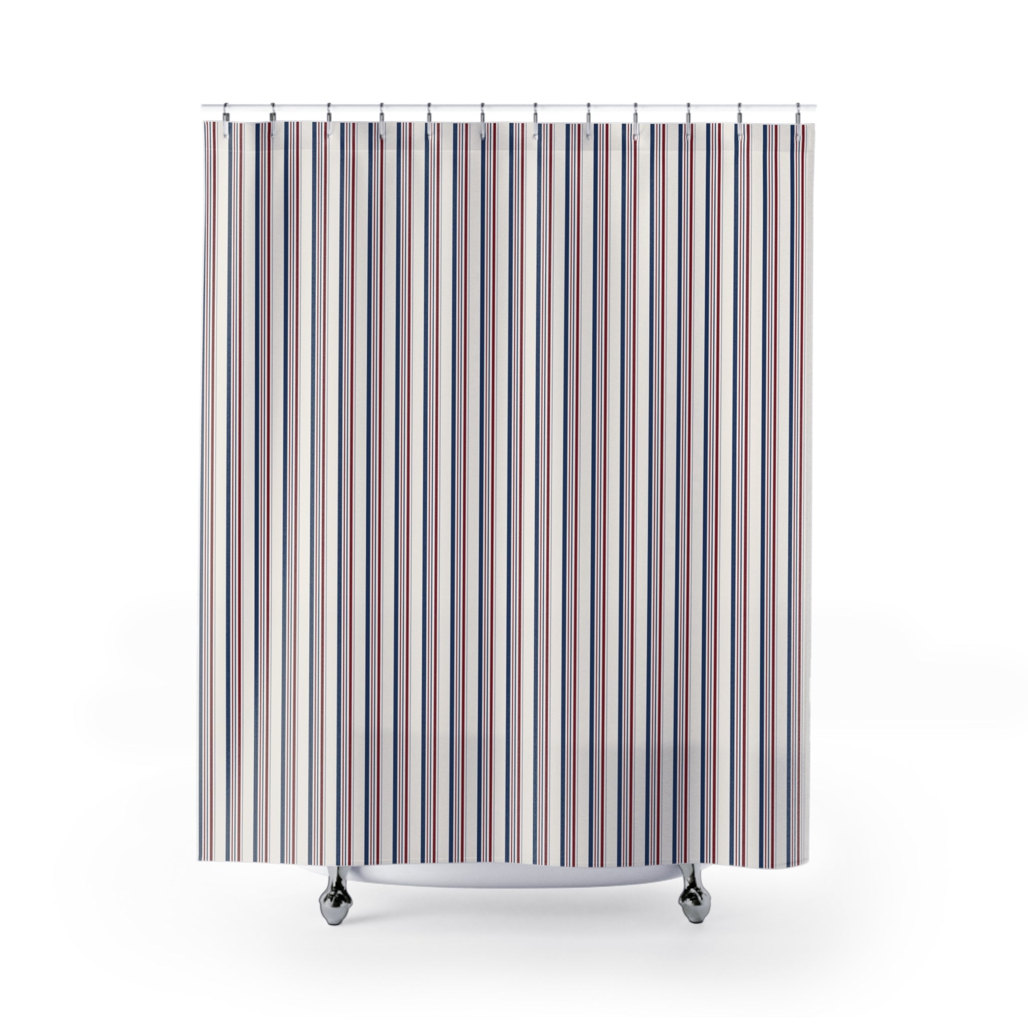 French Country Stripe Shower Curtain – Blue and Red