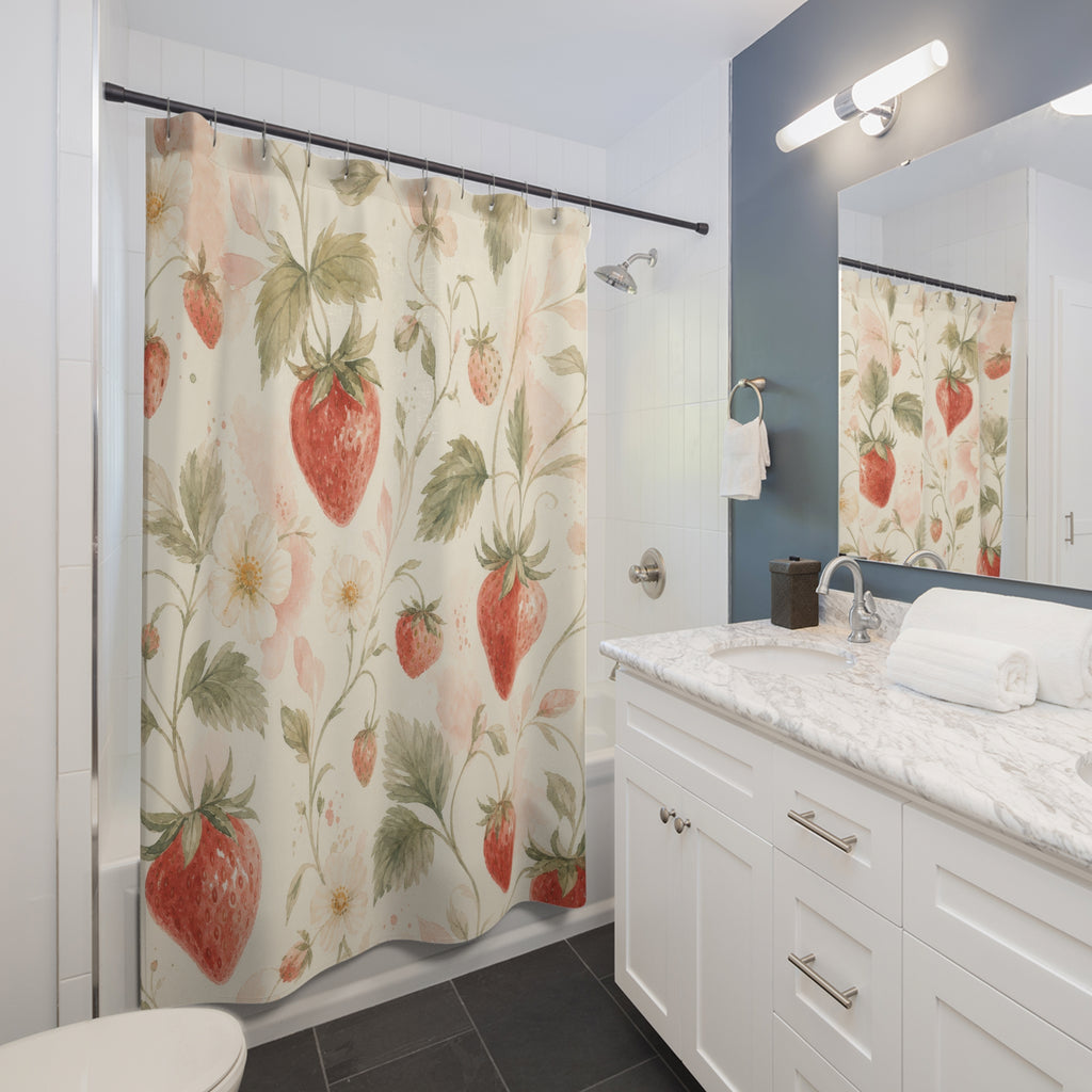 Painterly Strawberry Shower Curtain