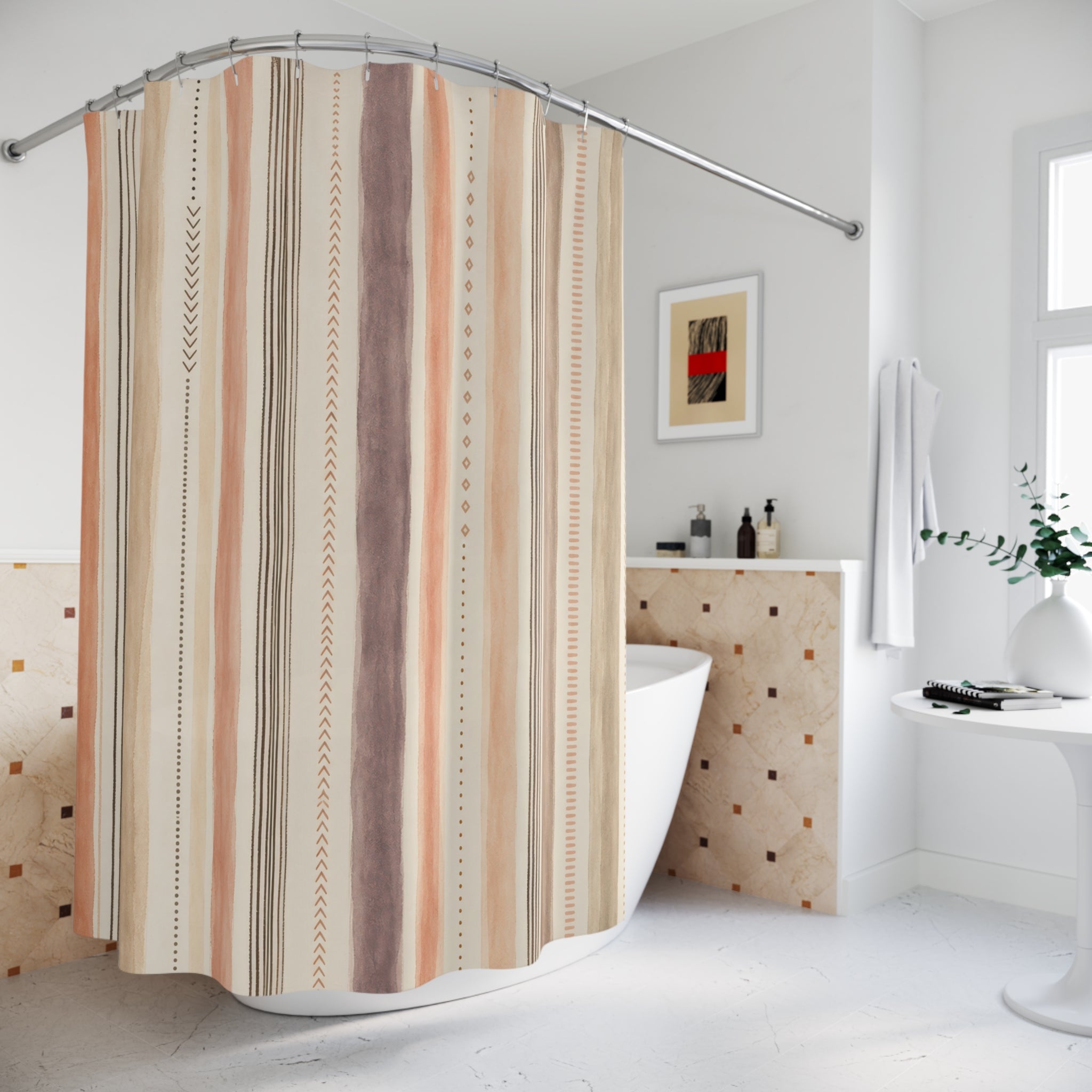 Pale Blush Beige Watercolor Stripe Shower Curtain