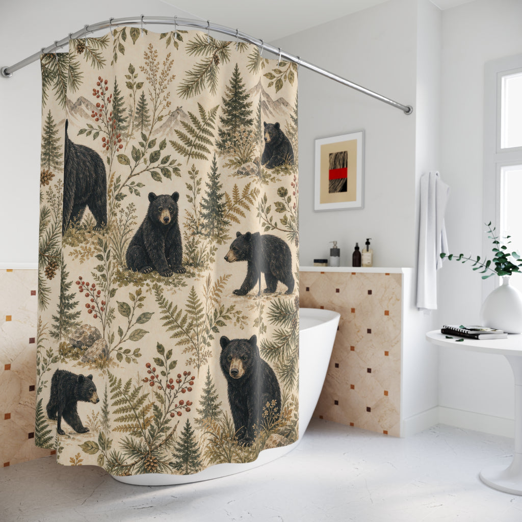 Black Bear Rustic Woodland Shower Curtain