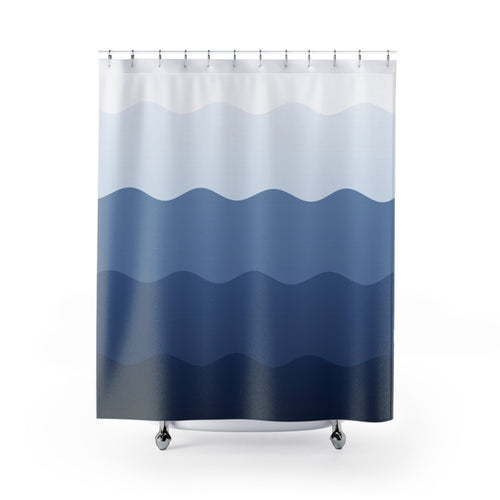 Blue and White Wave Gradient Shower Curtain