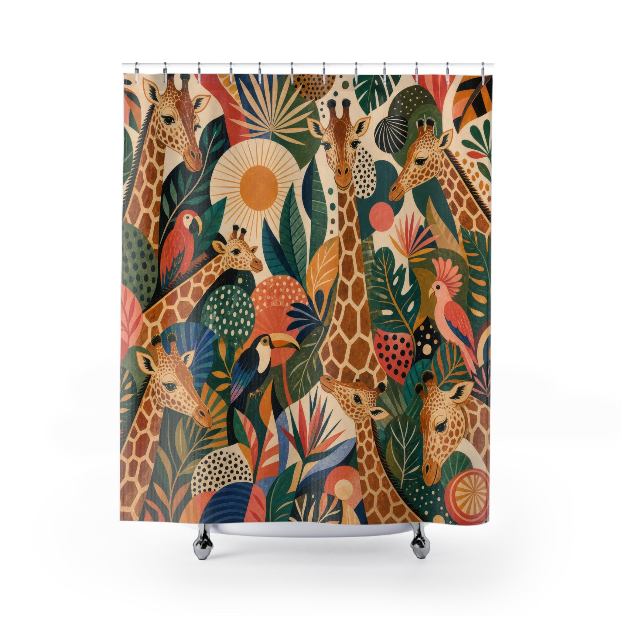 Maximalist Tropical Jungle Animal Shower Curtain