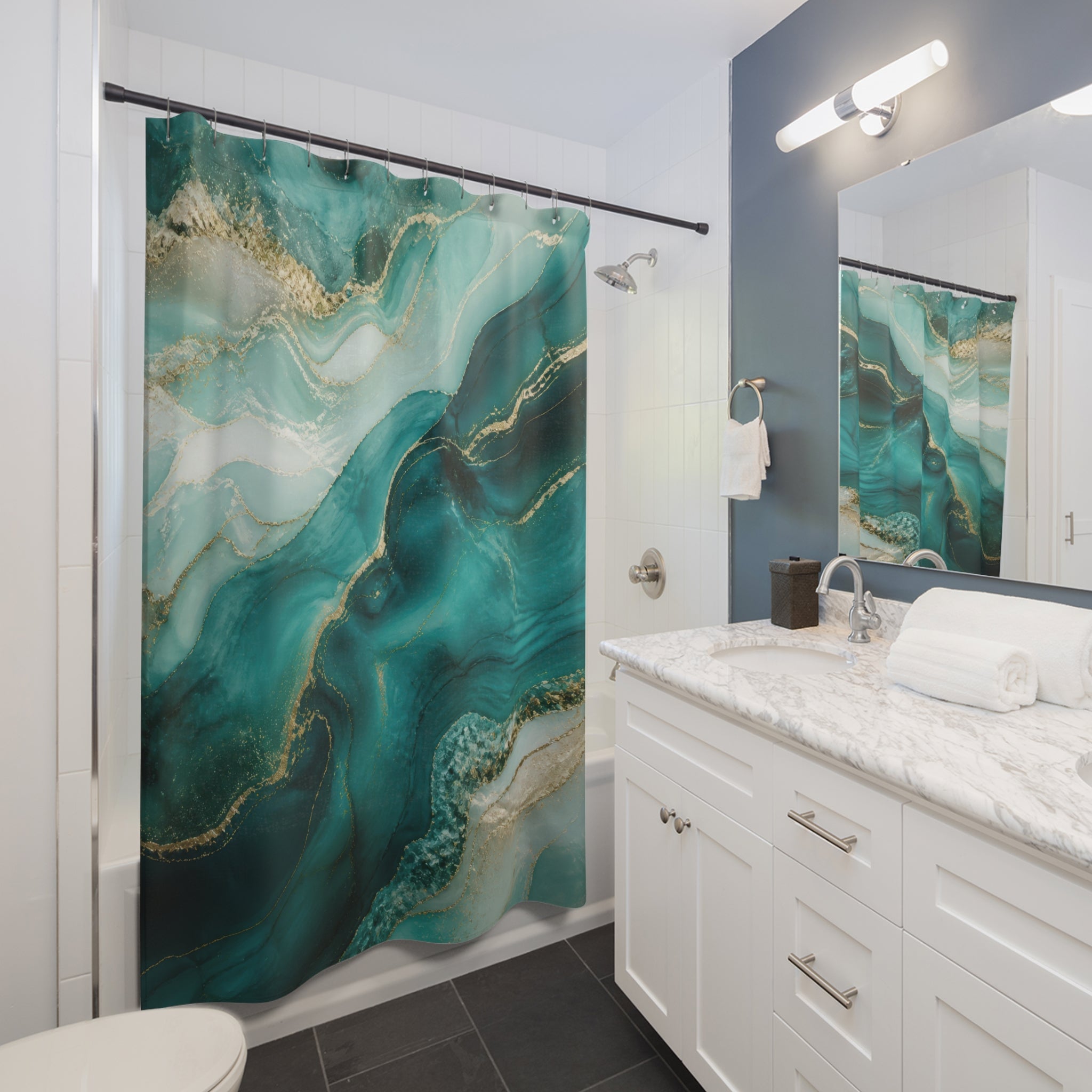Teal Shower Curtain: Aqua Green Marble Abstract Pattern