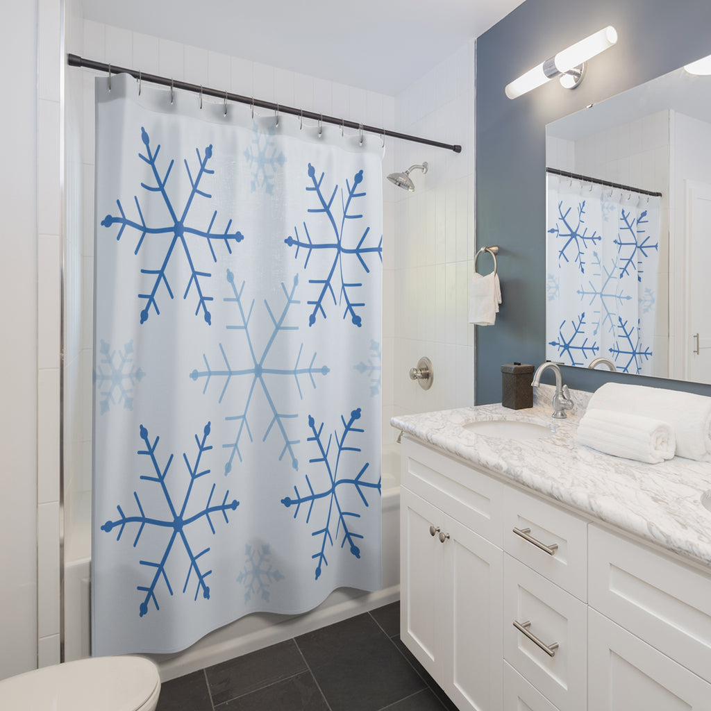 Snowflake Shower Curtain: Blue White Winter