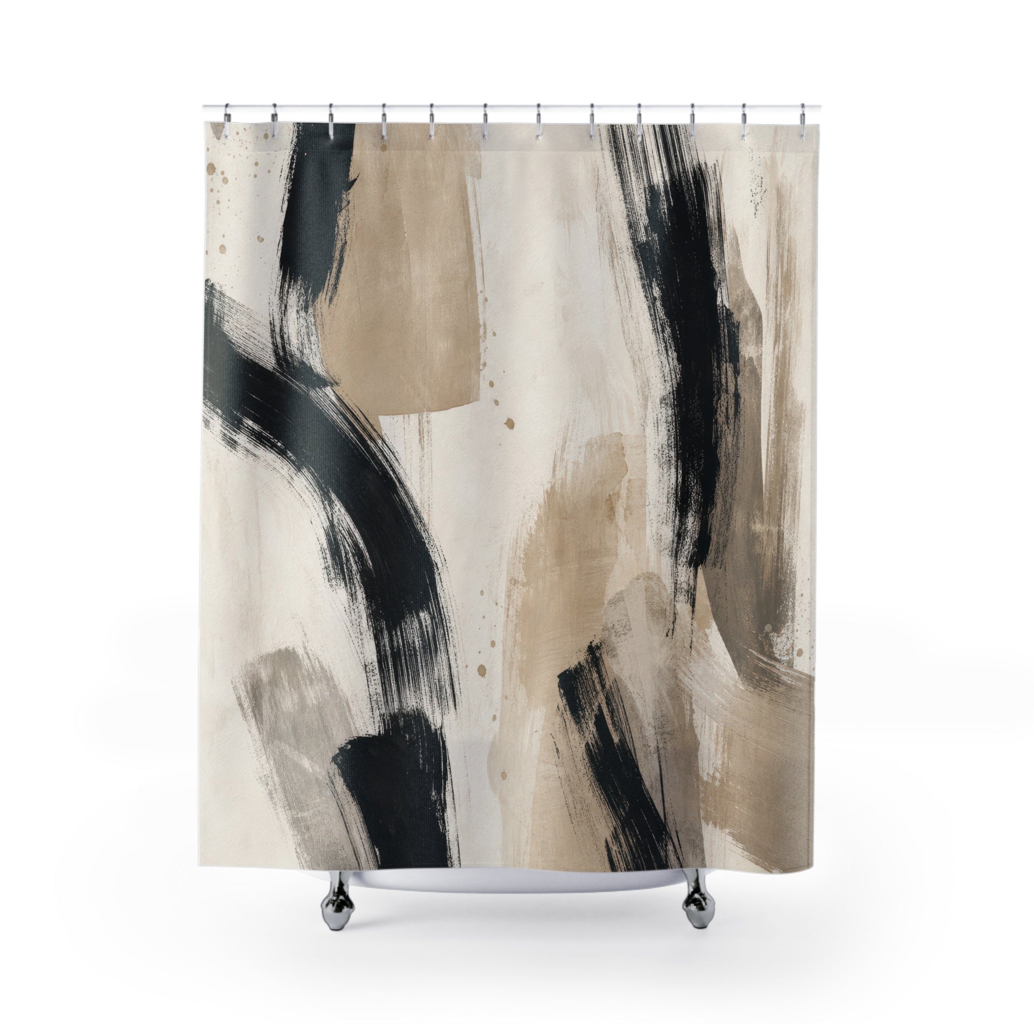 Black Beige Brushstroke Shower Curtain