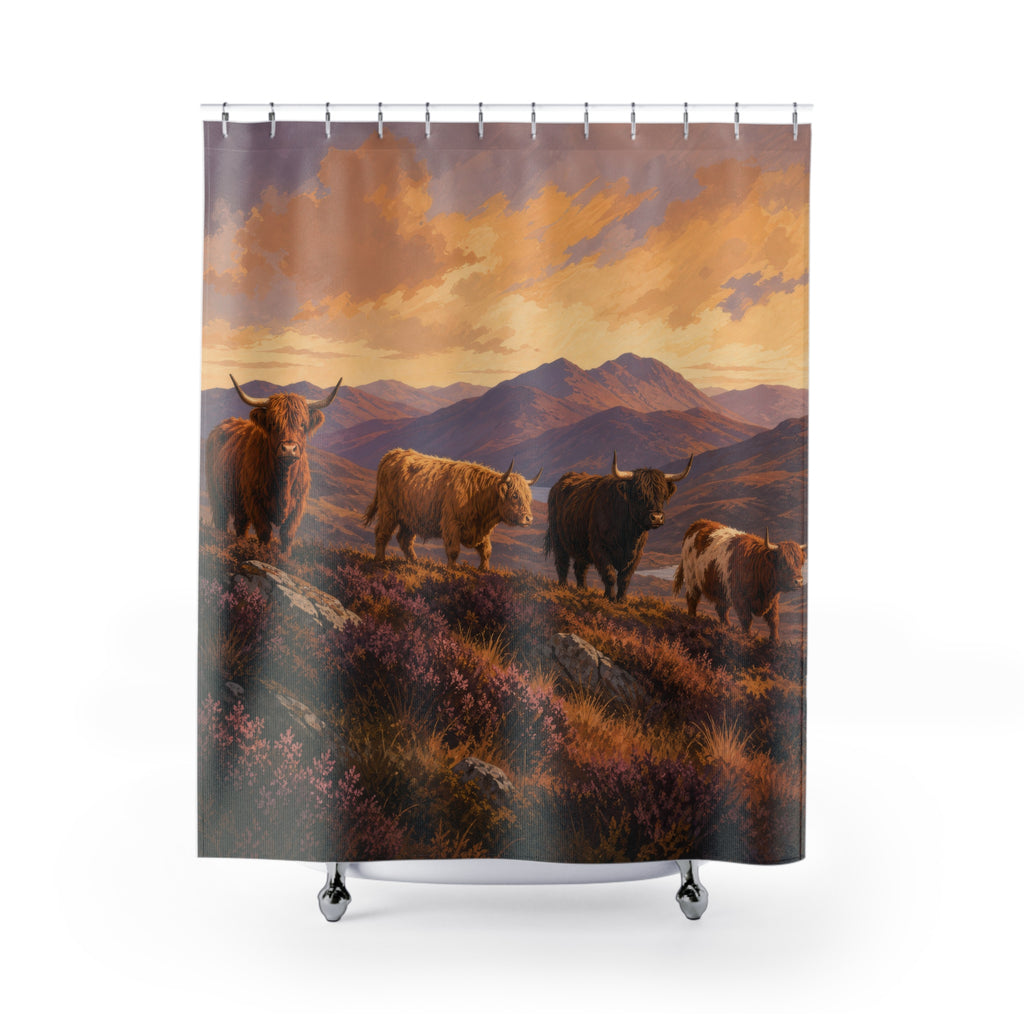 Windswept Highland Cow Herd Shower Curtain