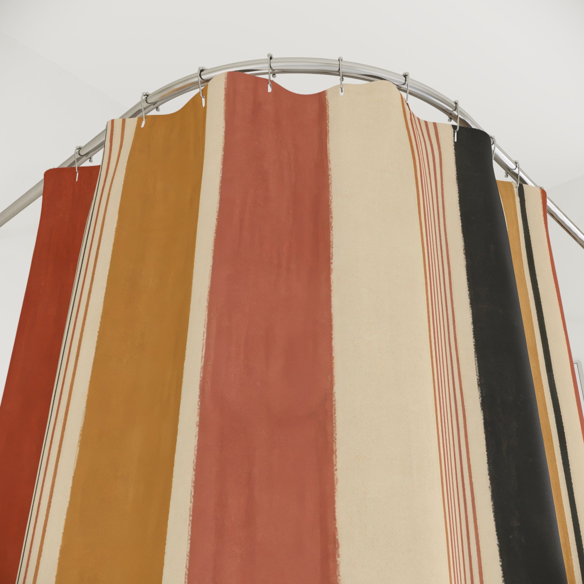 Rust Sage Beige Watercolor Stripe Shower Curtain