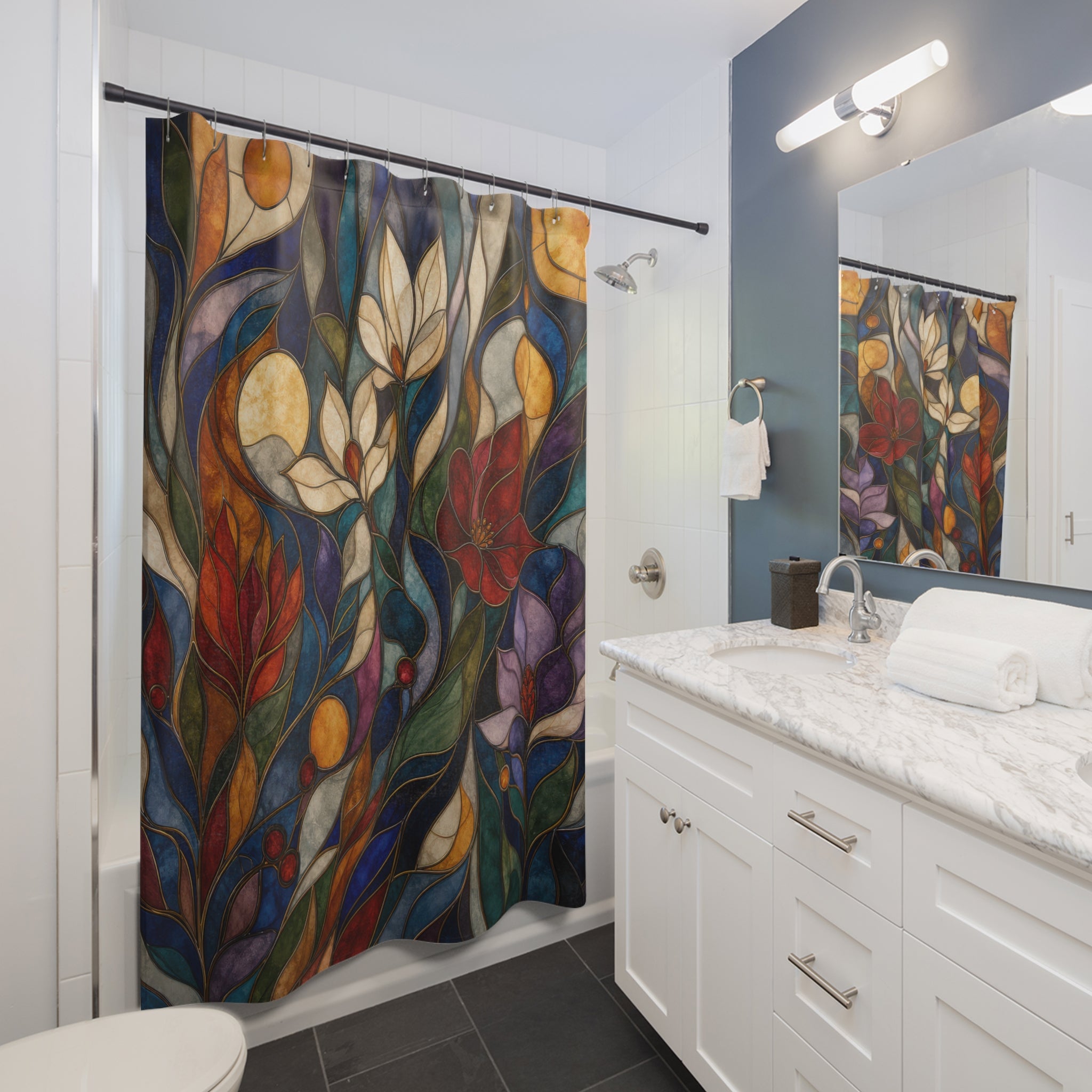 Stained Glass Floral Shower Curtain
