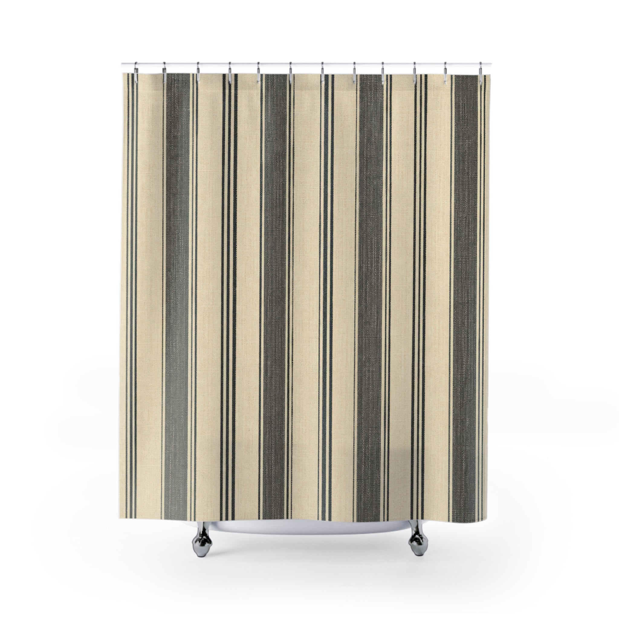Warm Black Ticking Stripe Shower Curtain