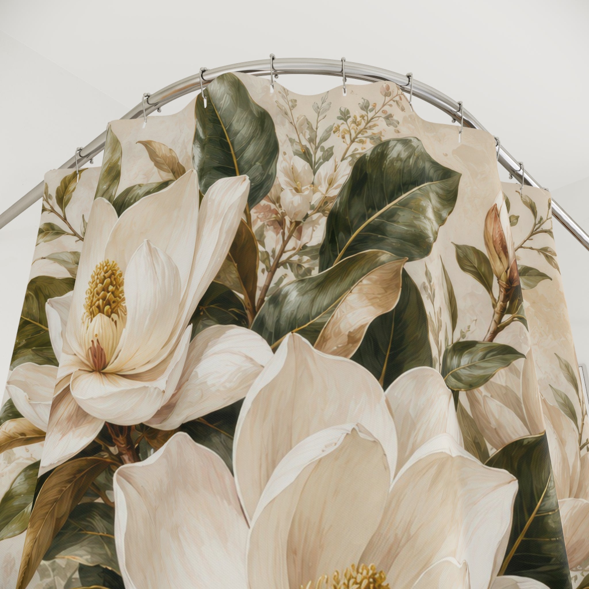 Magnolia Shower Curtain: White Botanical Flower