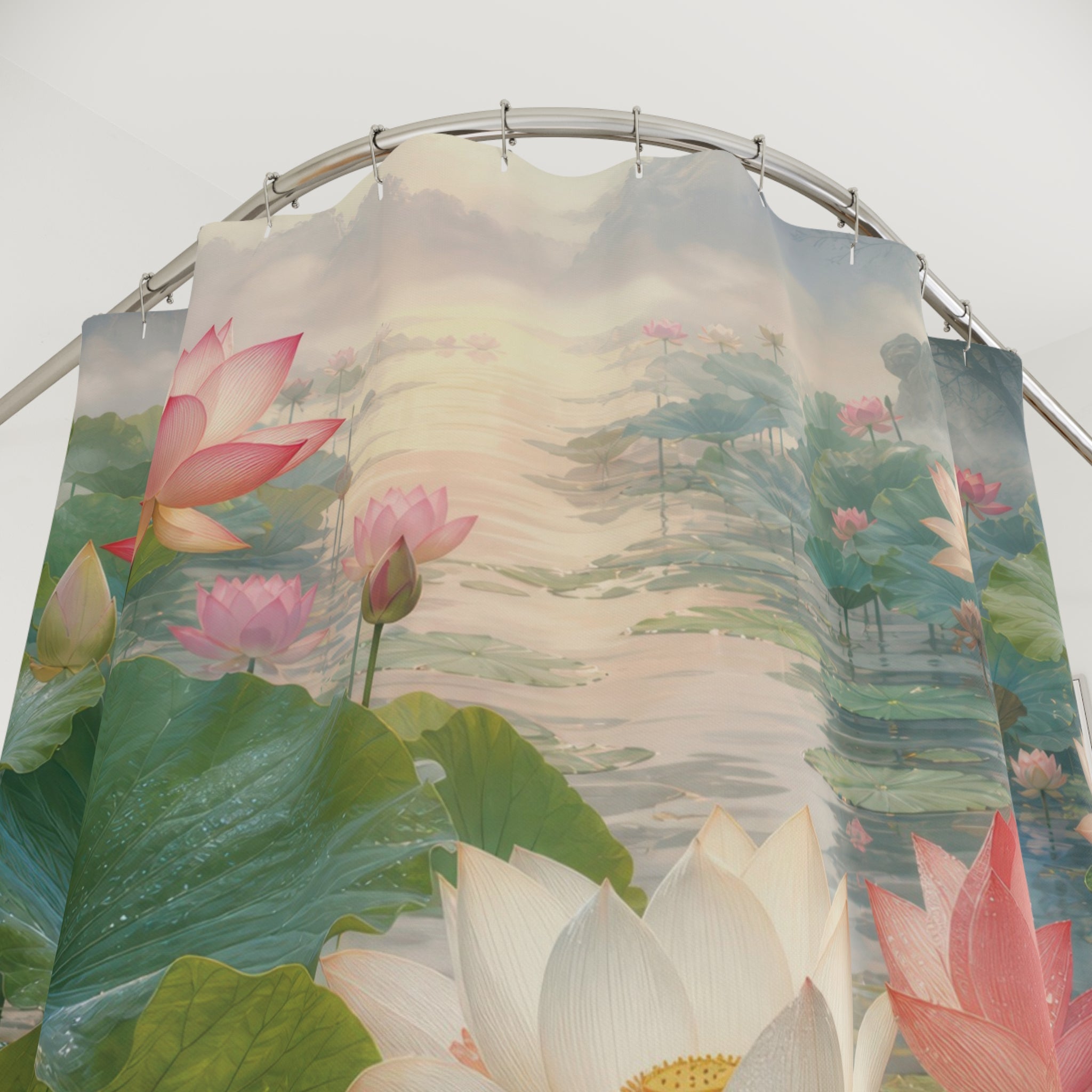 Lotus Flower Shower Curtain: Pink Water Lily Pond