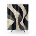 Black Striped Shower Curtain, Cream Wavy Abstract Bath Decor, Modern Organic Stripe Pattern, Black White Guest Bathroom Decor Style