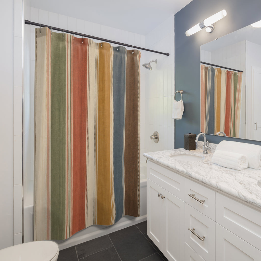 Tan Gray Rust Vertical Stripe Shower Curtain