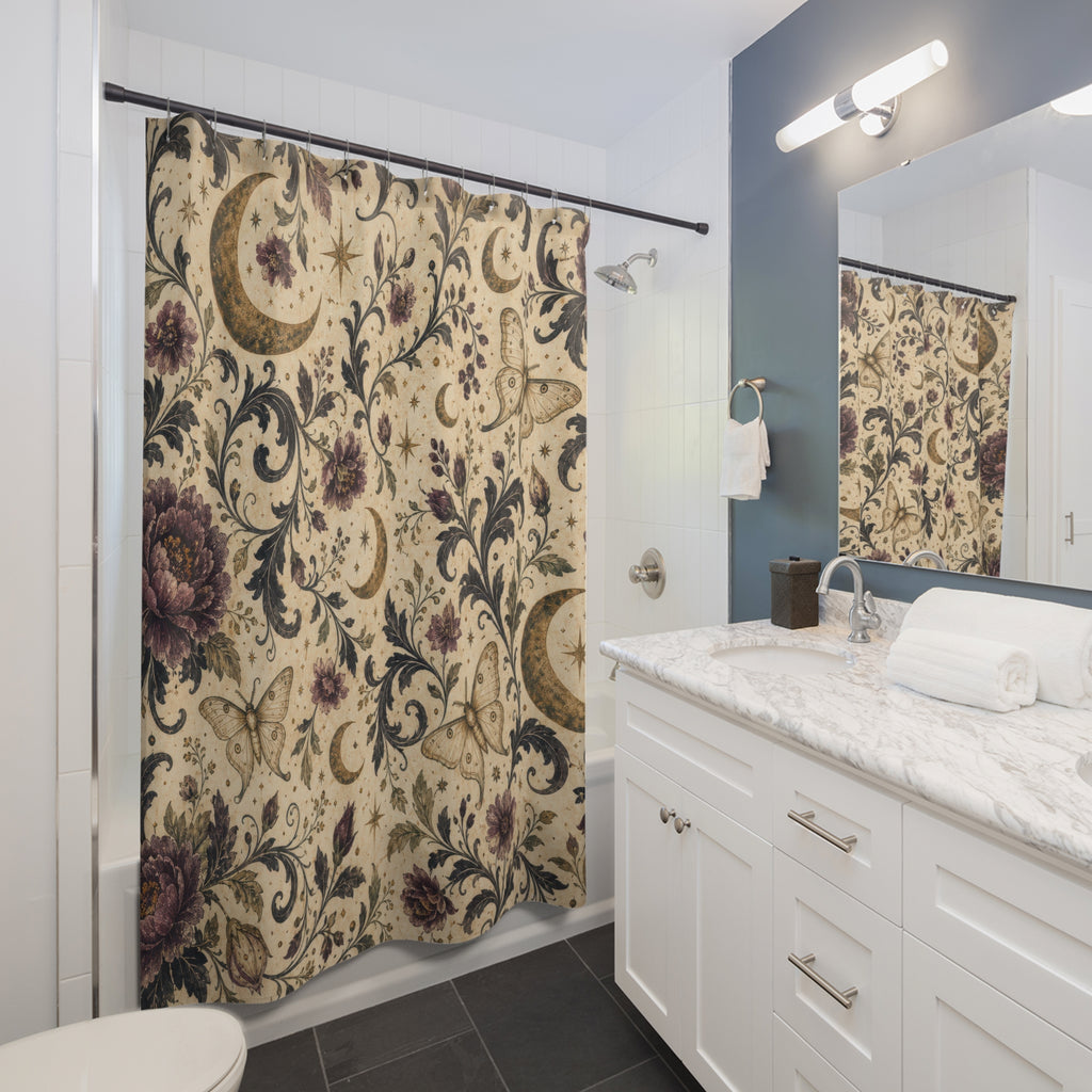 Celestial Moon Gothic Floral Shower Curtain